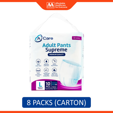 A-Care Supreme Adult Pants Size L 10's (77-157cm) [8 Packs/Carton]