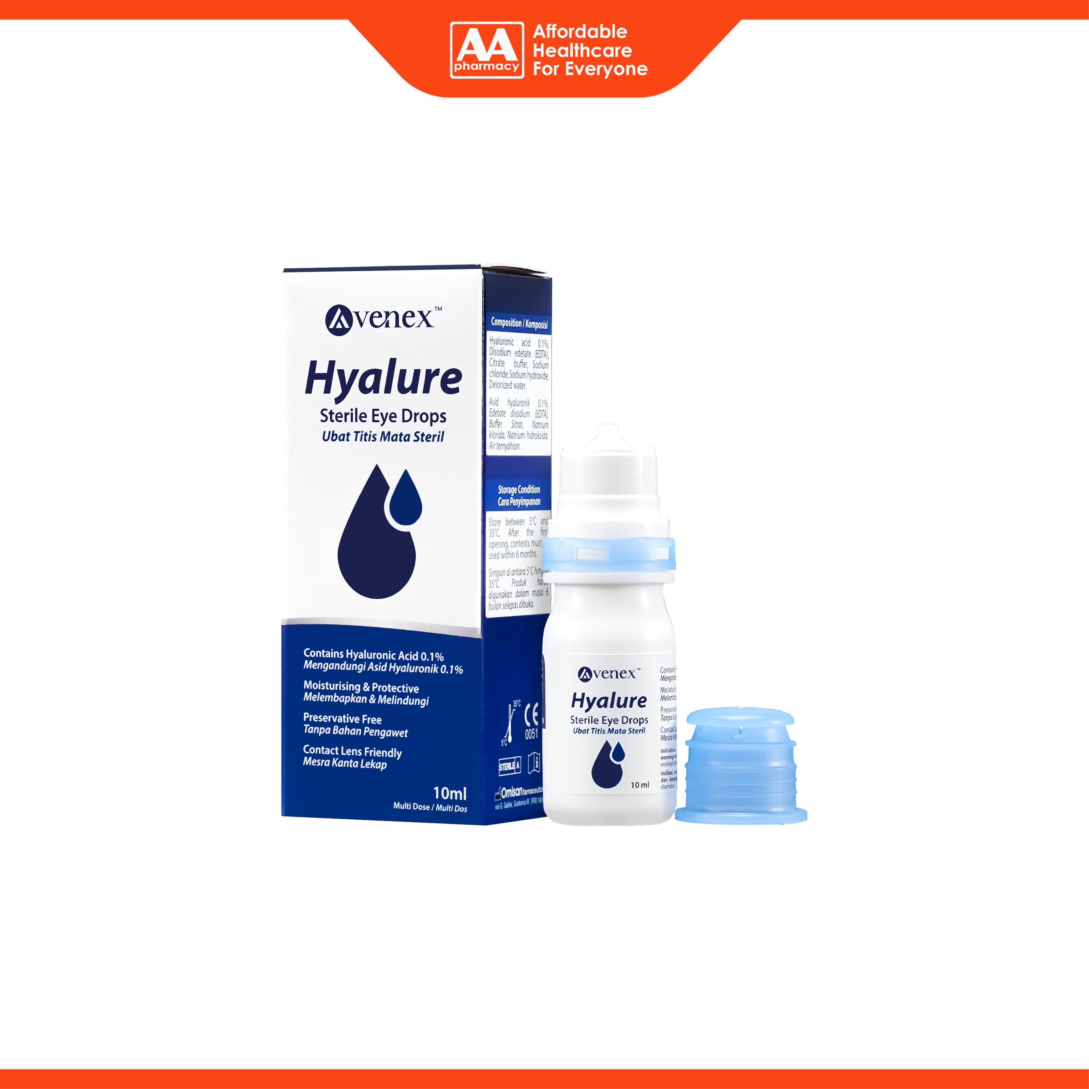 Avenex Hyalure Sterile Multi Dose Eye Drops (Preservative Free) 10mL