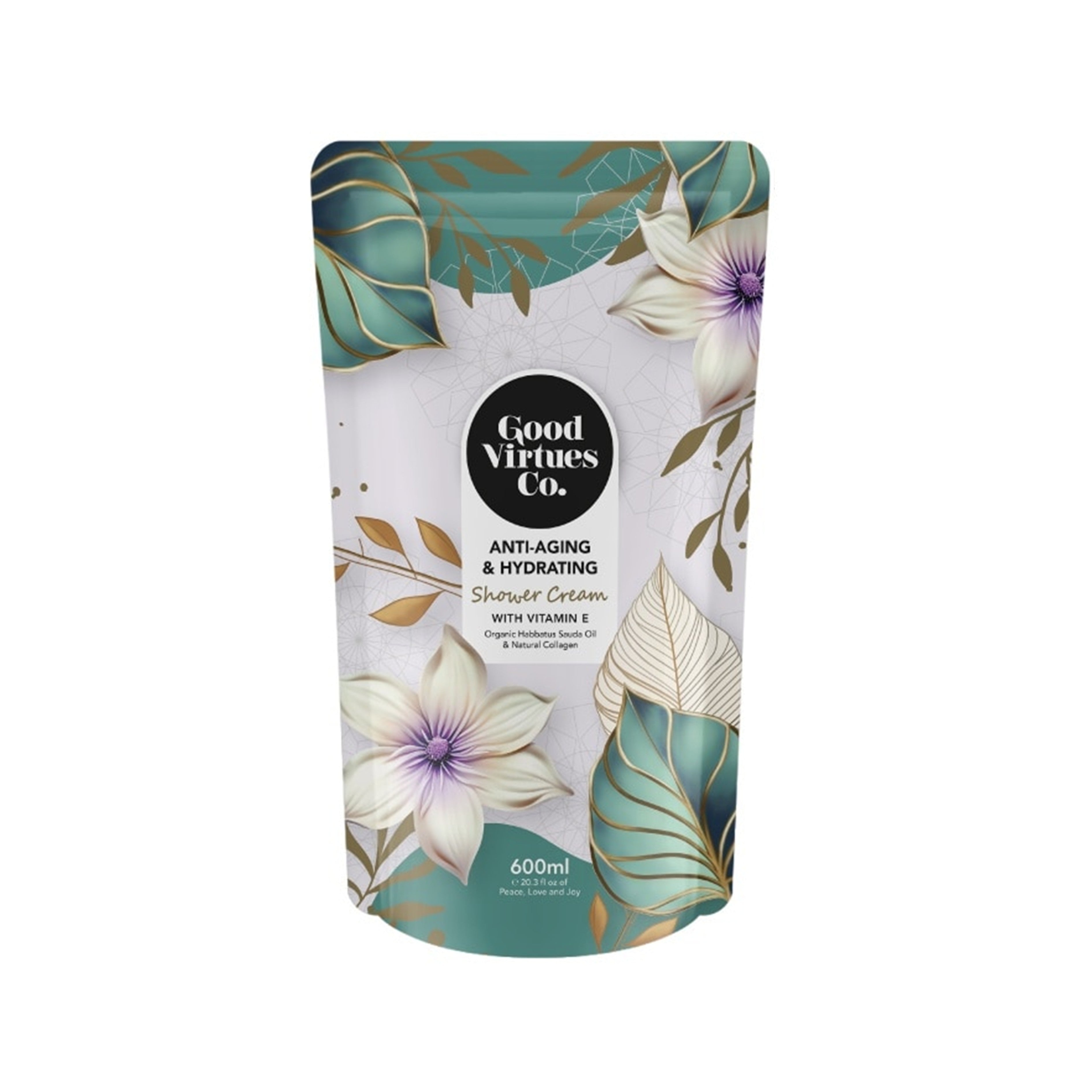 Good Virtues Co. Anti-Aging and Hydrating Shower Cream (With Vitamin E) 600mL (Refill Pack)