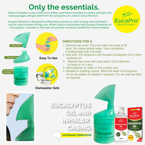 EucaPro Eucalyptus Oil 60mL + Inhaler Steam Casing 1's