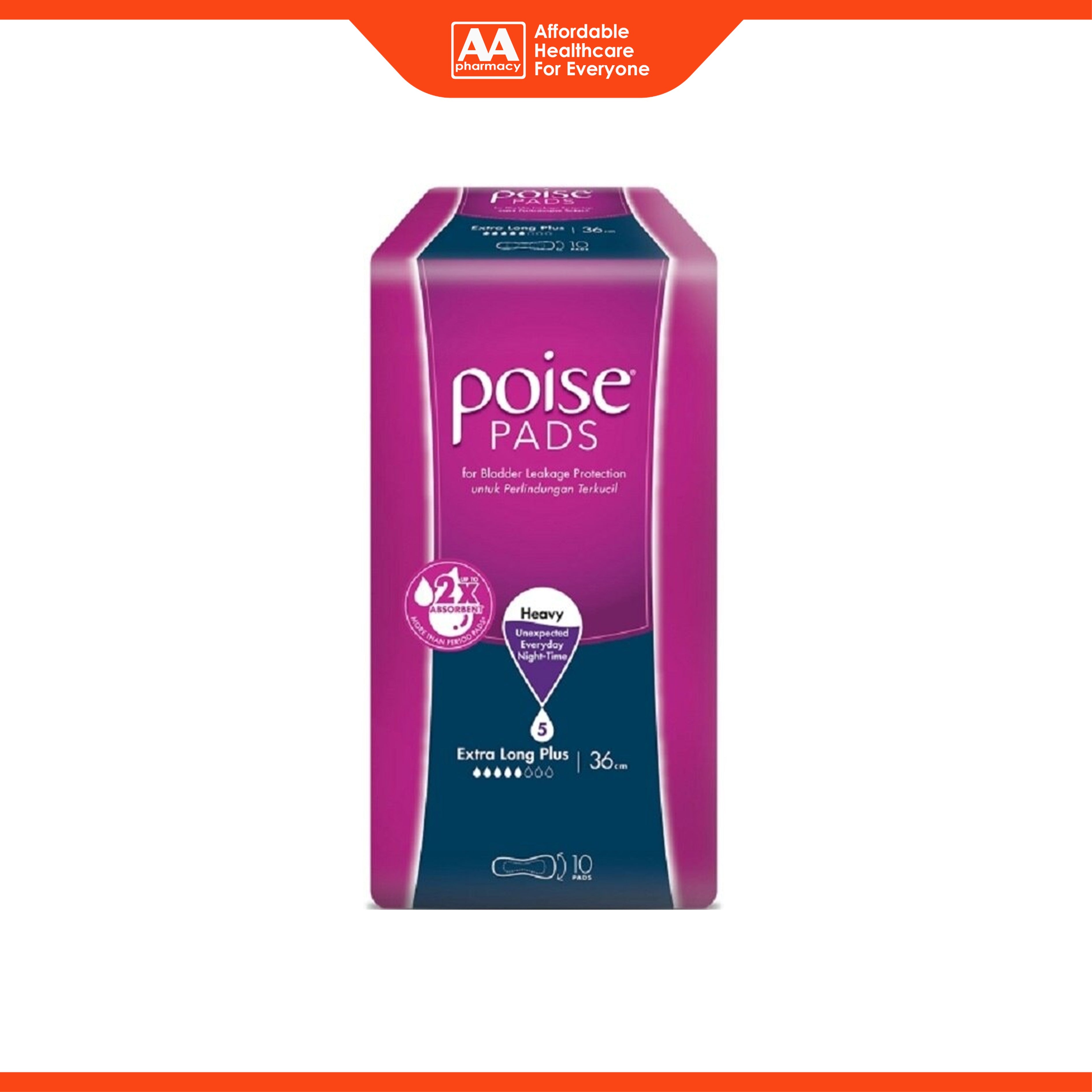 Poise Pads - Extra Long Plus 36cm, Heavy (10's)