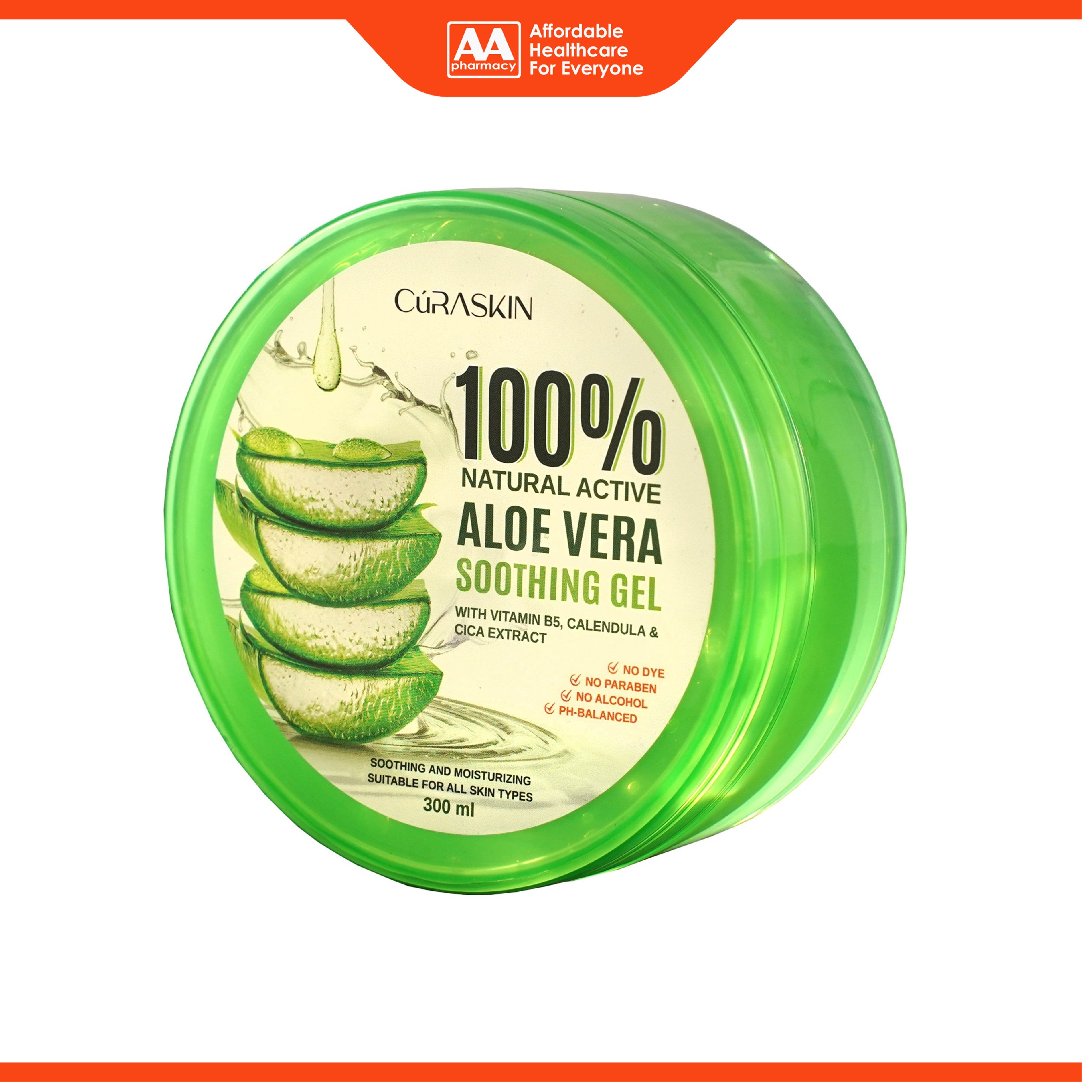 Curaskin 100% Natural Active Aloe Vera Soothing Gel 300mL
