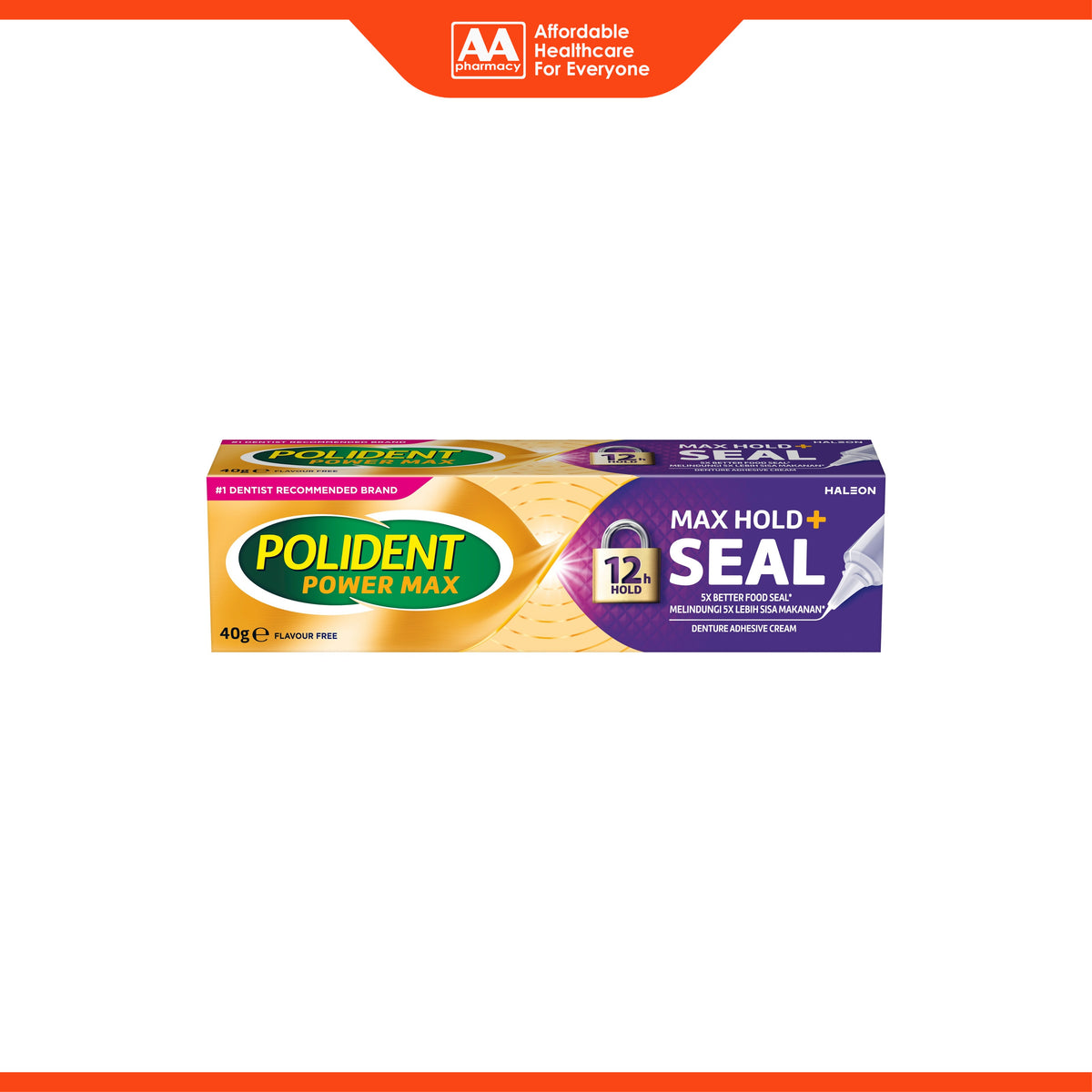 Polident Power Max Denture Adhesive Cream - Max Hold + Seal (40g) - Flavour Free