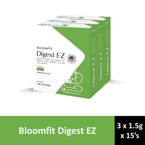 Bloomfit Digest EZ (Mixture of Grape Juice Powder with Digestive Enzyme, Probiotics and Milk Thistle Extract) Sachet 3x1.5gx15's