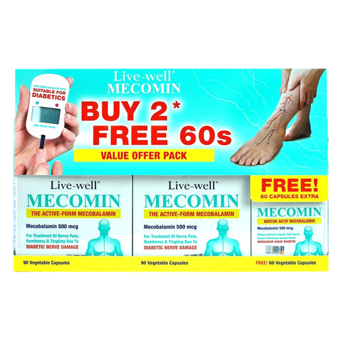 Live-Well Mecomin (Mecobalamin 500mcg) Tablet 2x90's+60's [Value Pack]