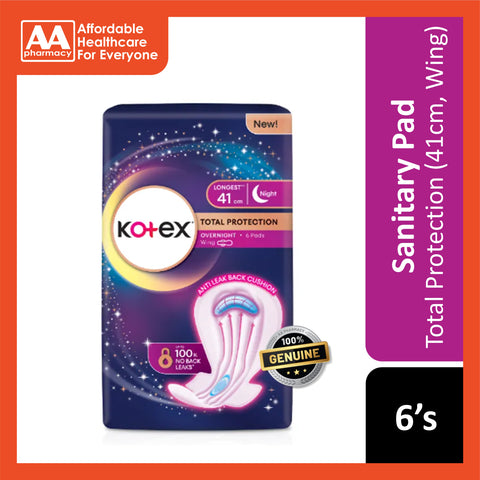 Kotex Pads (Total Protection Overnight, Wing, Longest 41cm) 6's [Night Use]