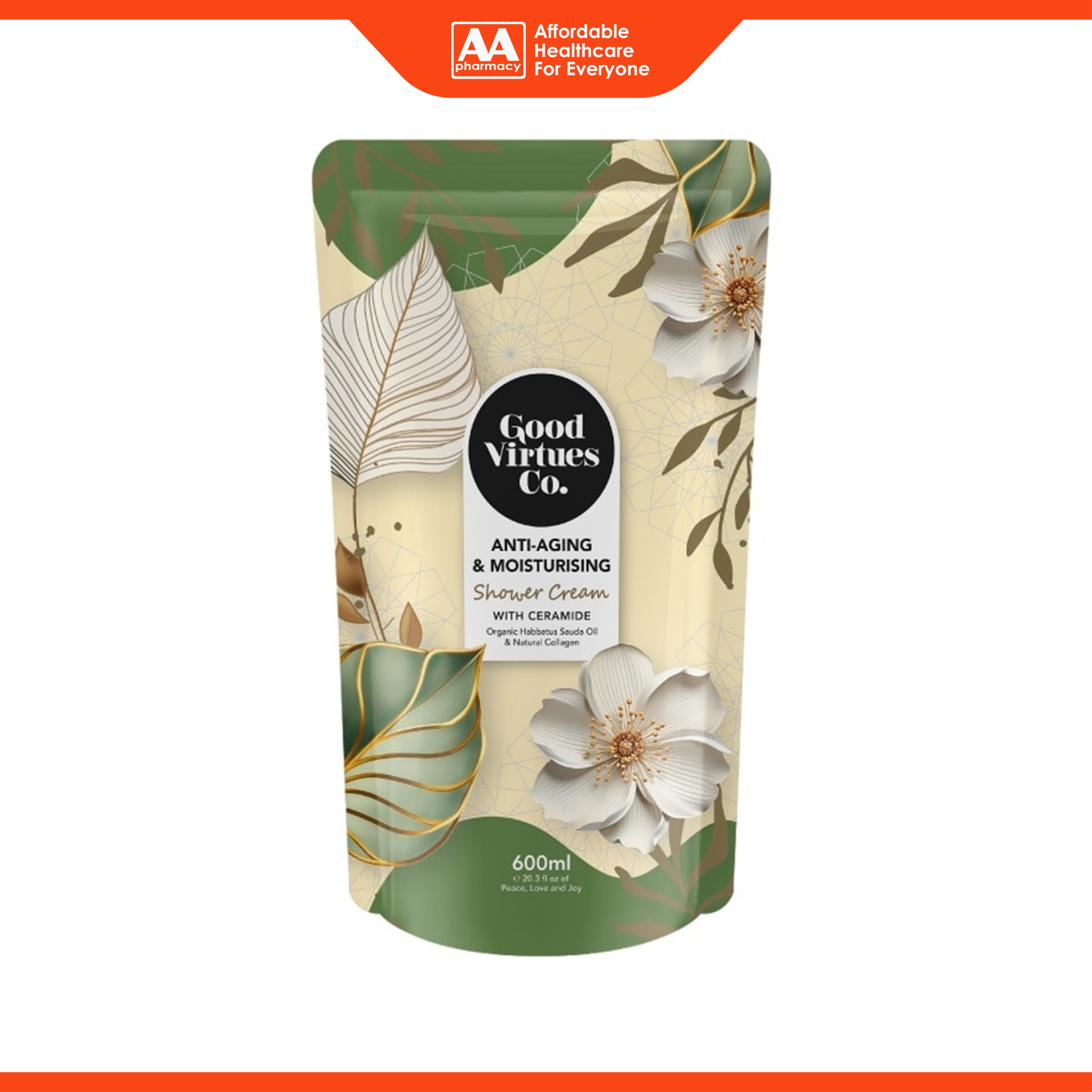 Good Virtues Co. Shower Cream Refill Pack - Anti-Aging and Moisturizing with Ceramide (600ml)