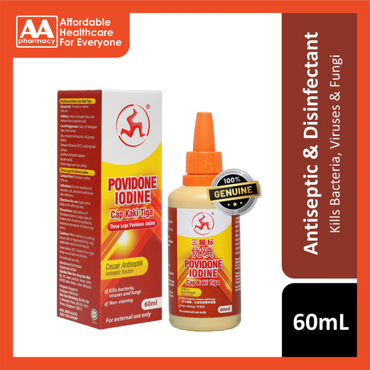 3 Legs Povidone Iodine Antiseptic Solution 60mL (Dropper Packing)