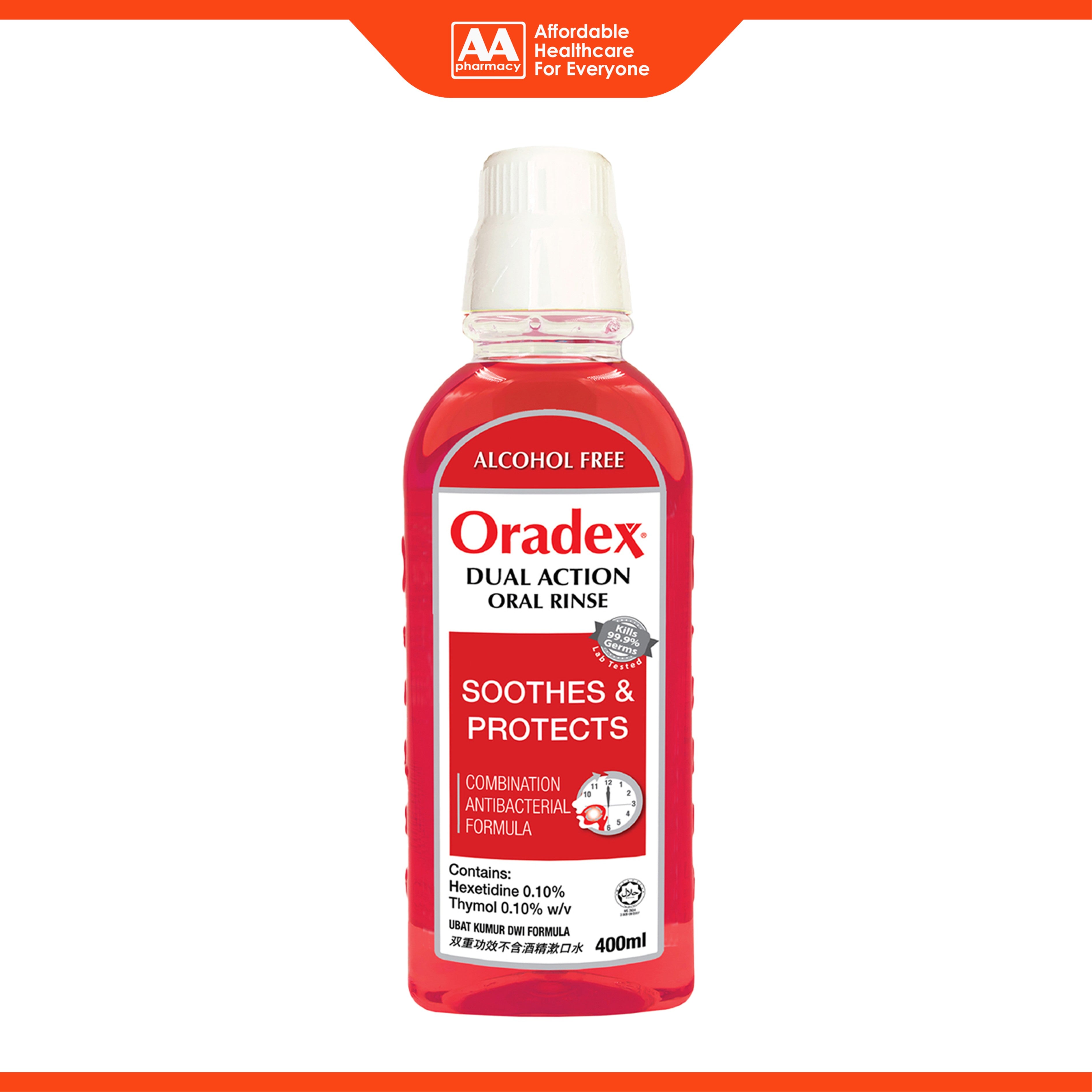 Oradex Dual Action Oral Rinse (Alcohol Free) 400mL