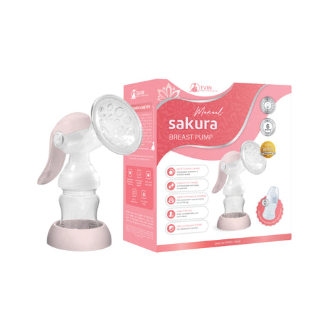 Evin Sakura Manual Breast Pump FOC BPA Free Bottle 140mL with Teat + Cover [6 Months Warranty]