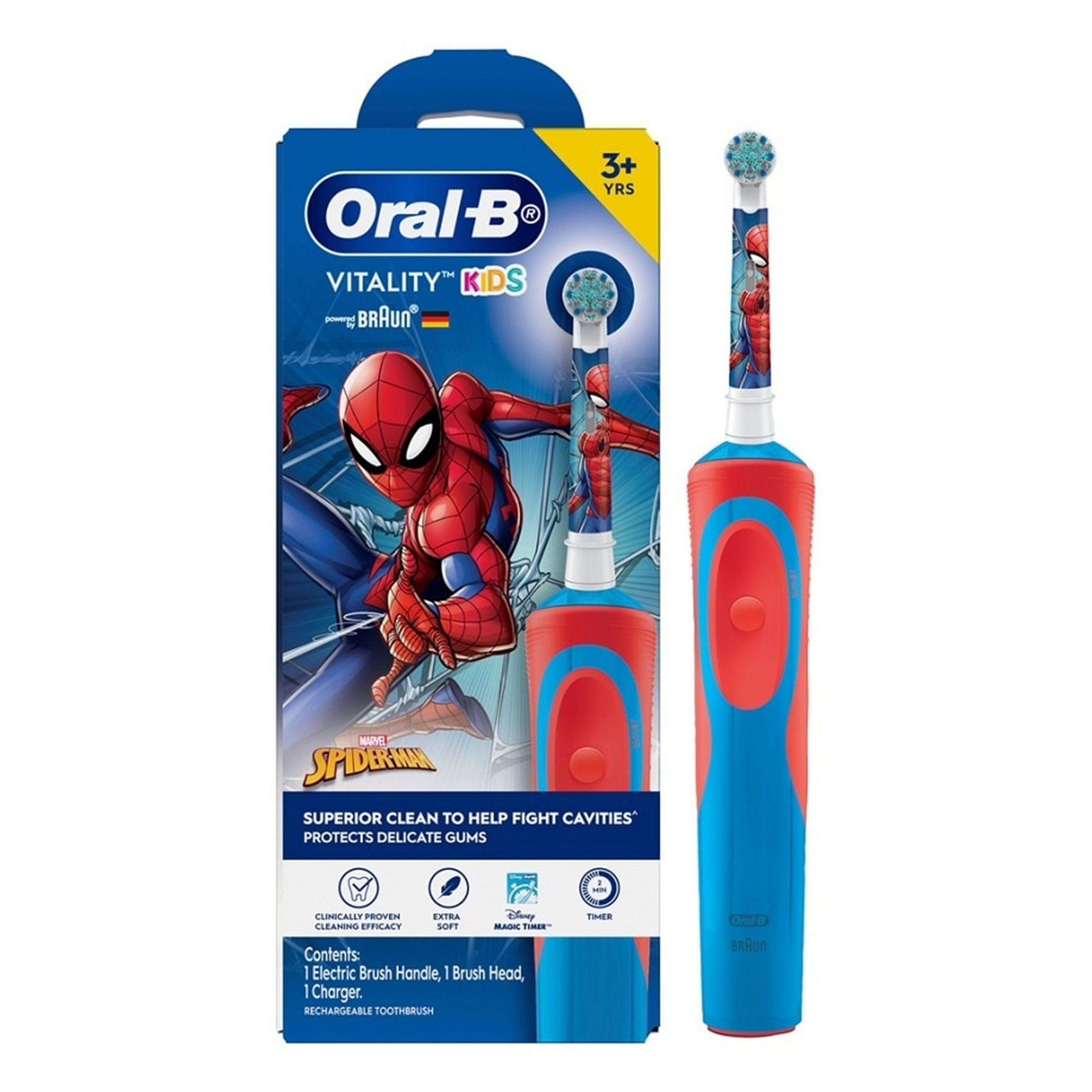 Oral-B Vitality Kids (Marvel Spiderman) Rechargeable Toothbrush (1 Handle, 1 Brush Head, 1 Charger) [For Children 3+ Years]