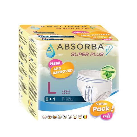 Absorba Super Plus Adult Pull Up Pants Size L 10's (80-150cm / 31-59 inches) [New Packaging]