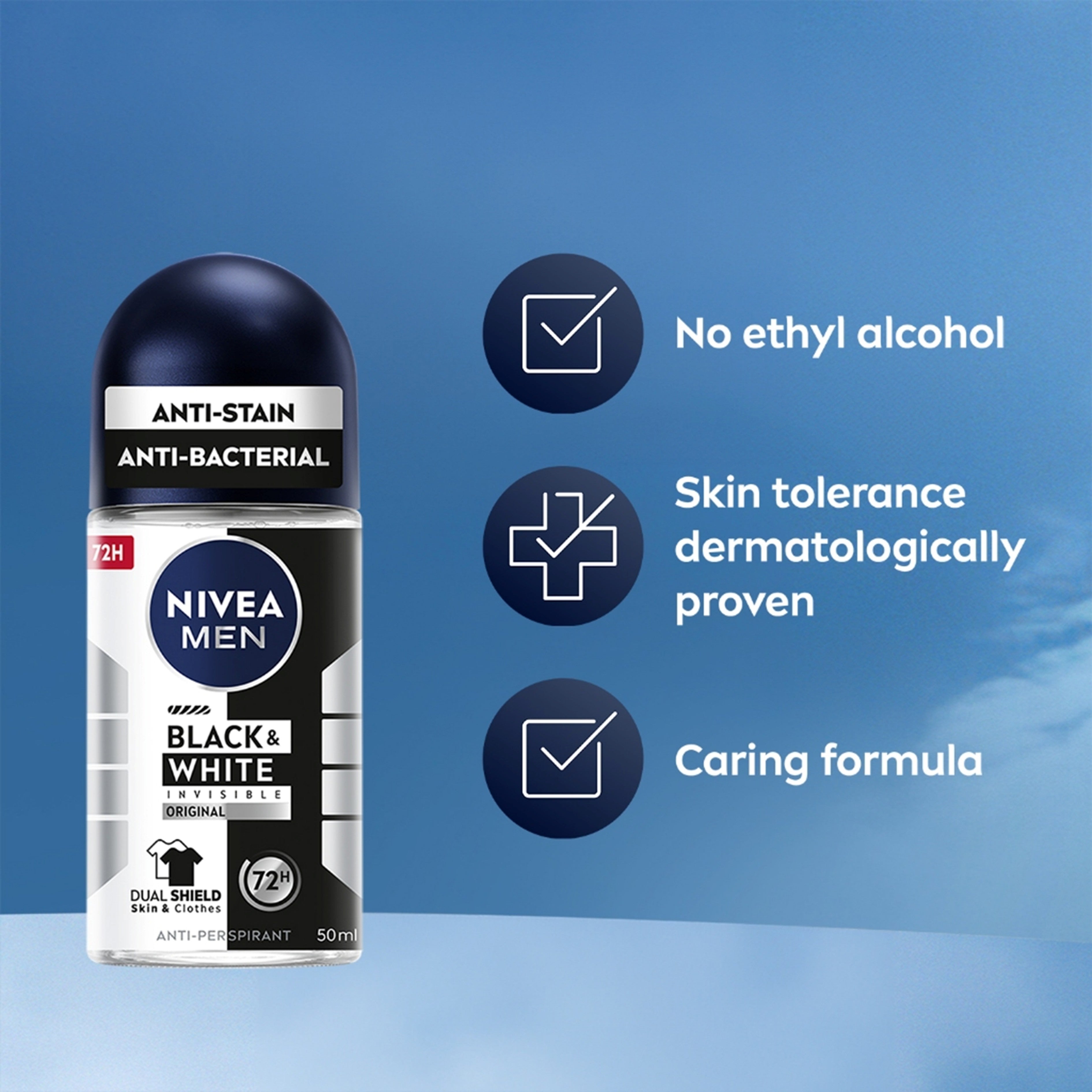 Nivea Men Black and White Invisible Original 72H Anti-Perspirant Roll On 50mLx2's [Twinpack]
