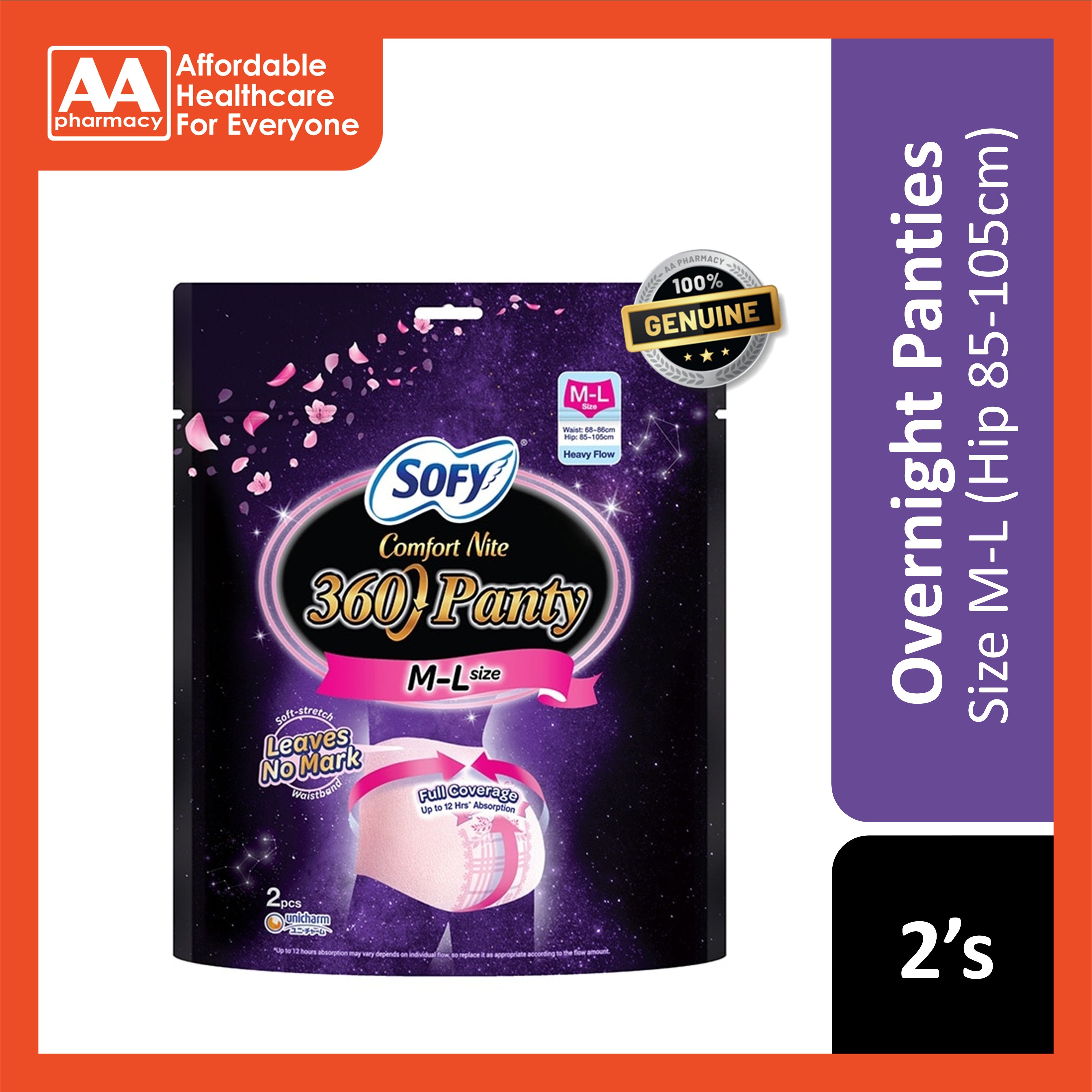 Sofy Comfort Nite 360 Panty Size M-L (Hip 85-105cm) 2's