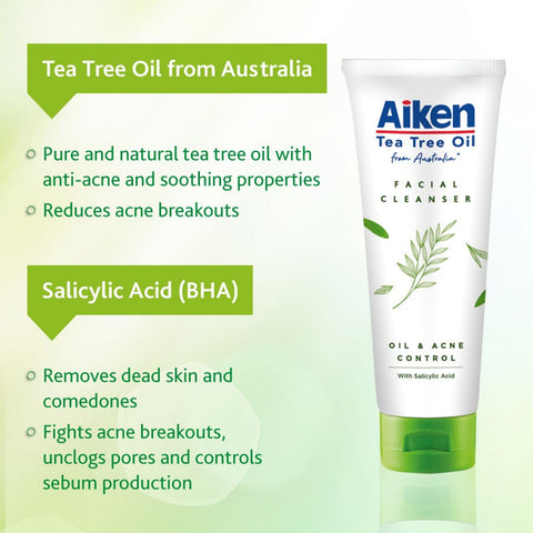 Aiken Tea Tree Oil Facial Cleanser with Salicylic Acid 100g (Oil and Acne Control)