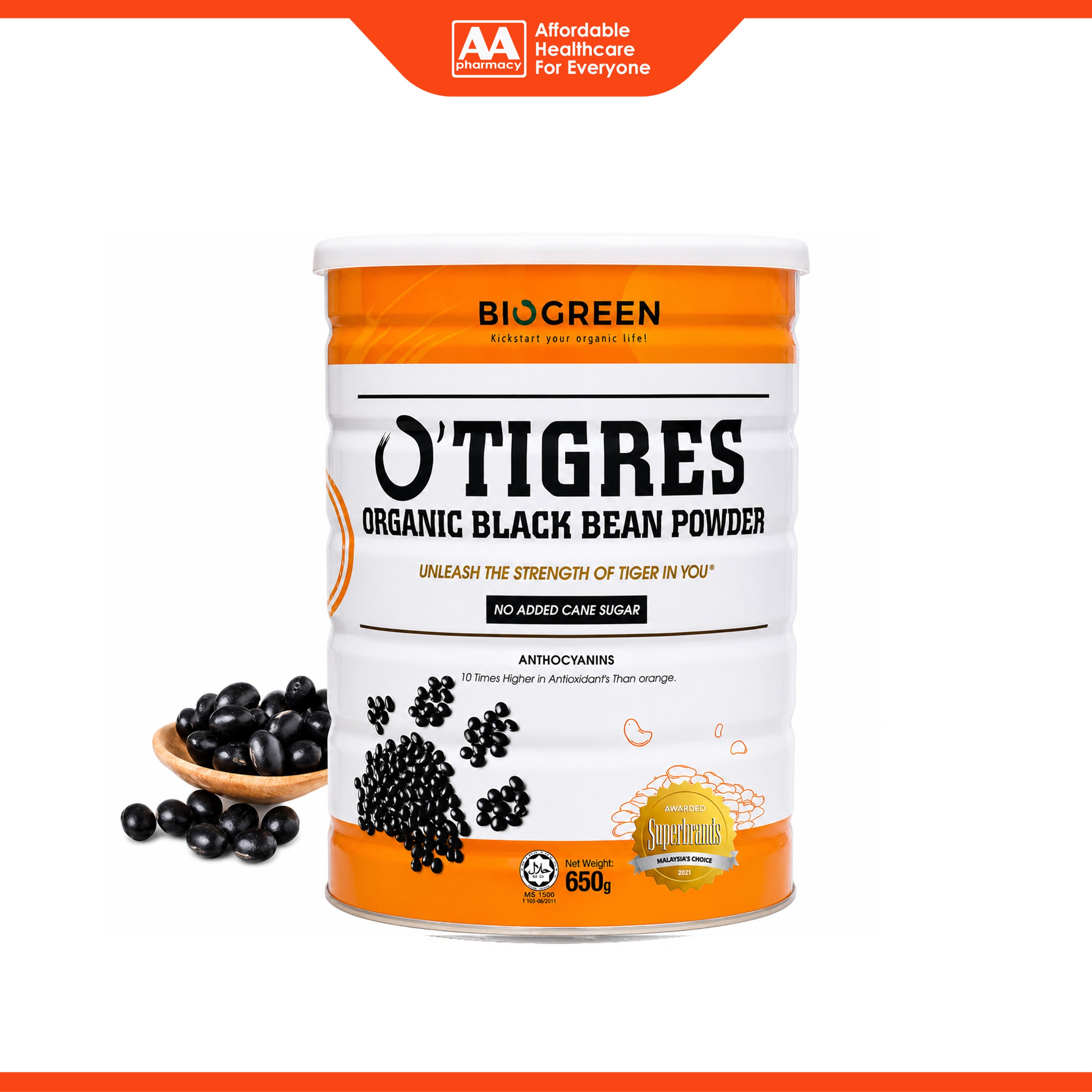 Biogreen O'Tigres Organic Black Bean Powder (No Added Cane Sugar) 650g