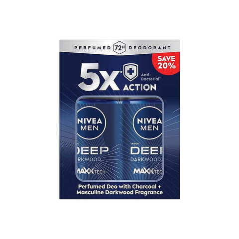 Nivea Men Deep Darkwood MaxxTech 72H Anti-Perspirant Roll On 50mLx2's [Twinpack]