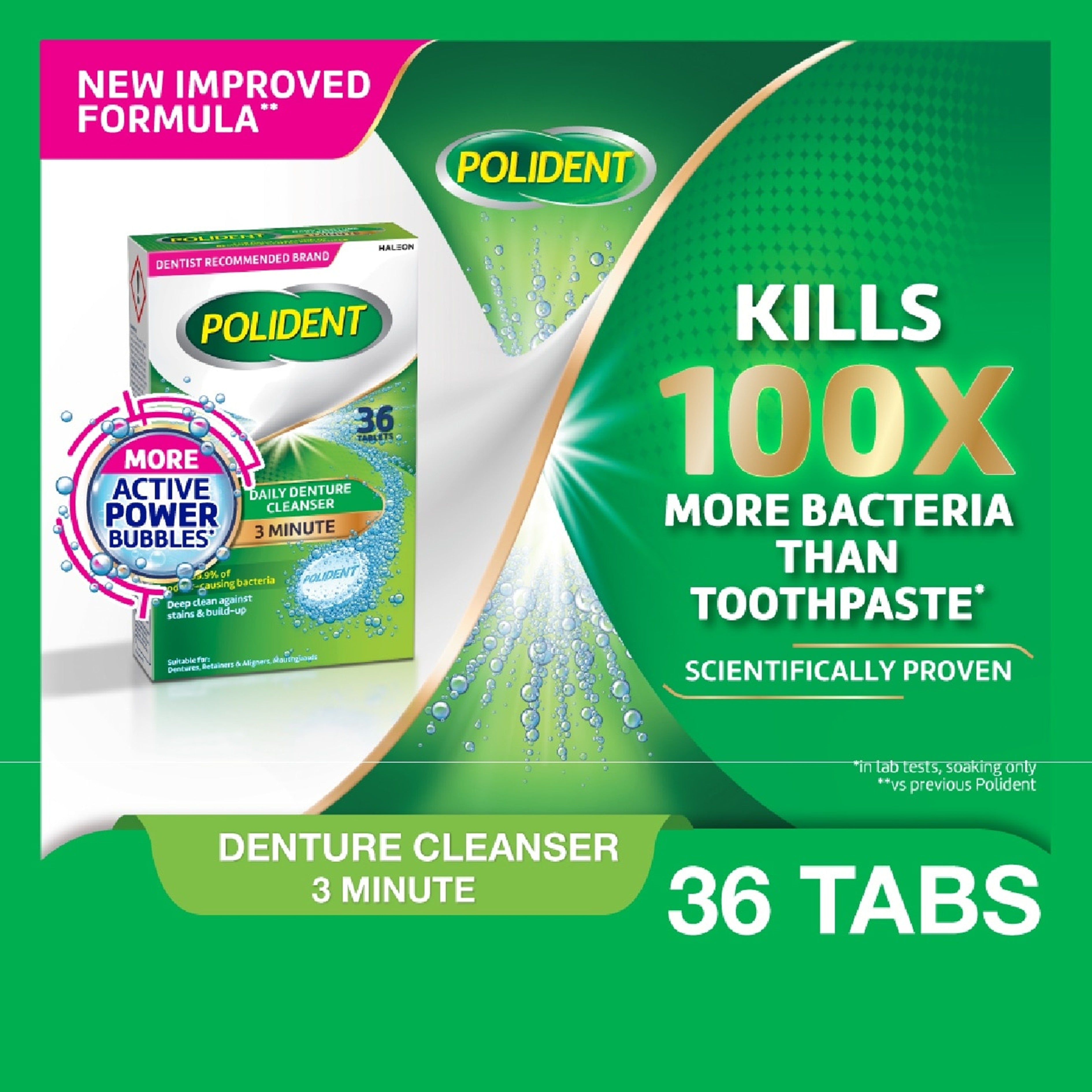 Polident Daily Denture Cleanser Tablet - 3 Minute (36's)