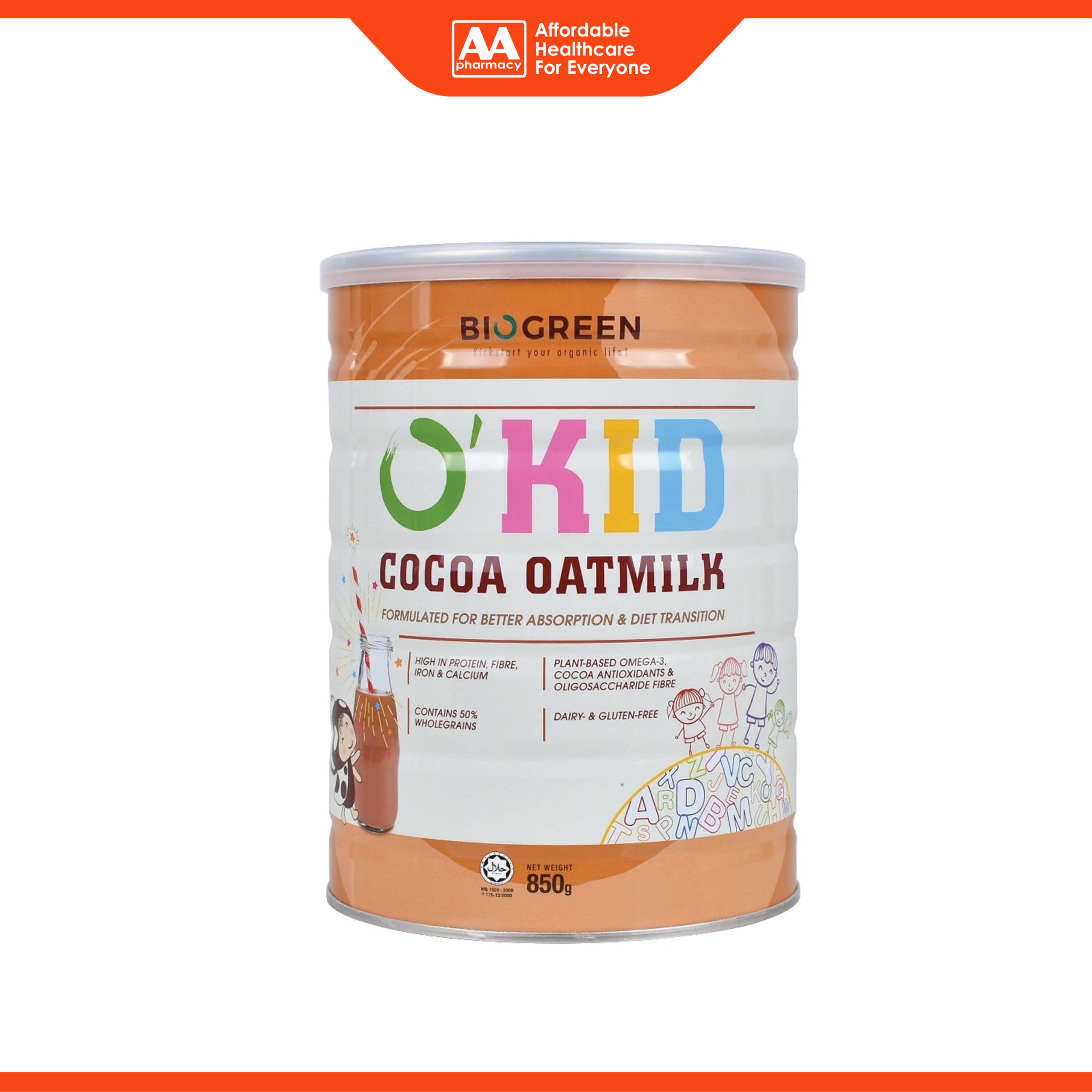 Biogreen O'Kid Cocoa Oatmilk 850g (For Children 1 Year and Above)