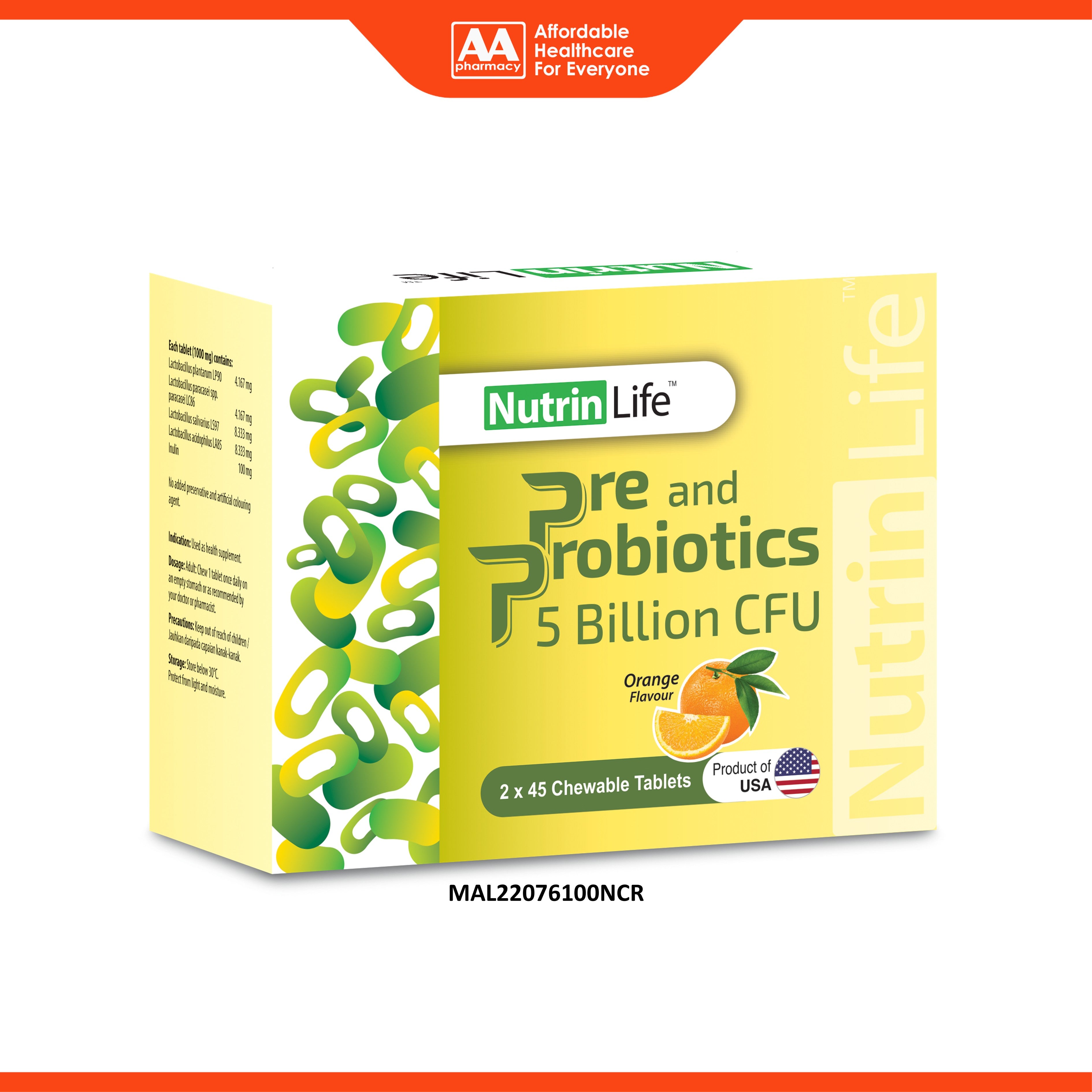 NutrinLife Pre And Probiotics 5 Billion CFUs Chewable Tablet 2x45's