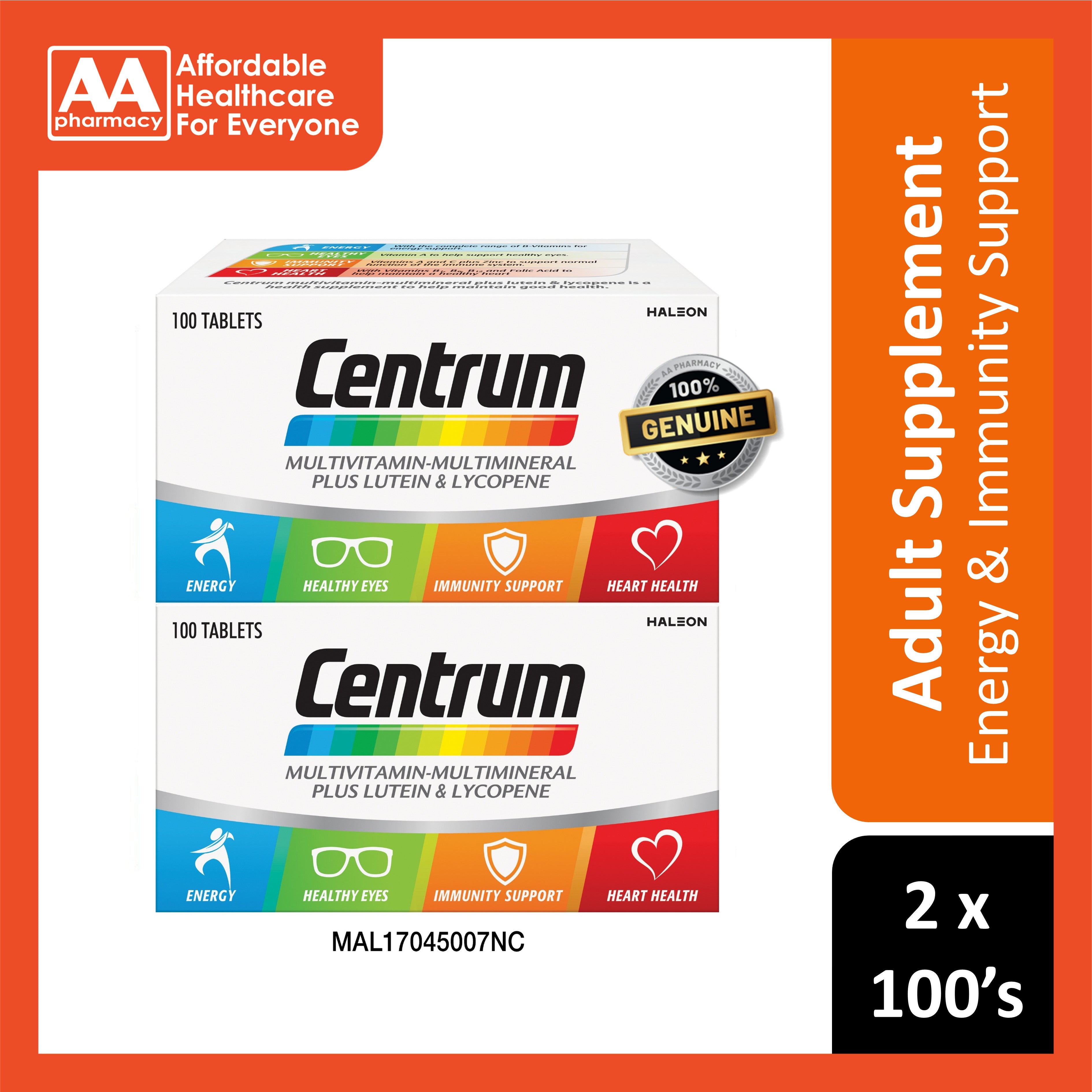 Centrum Multivitamin-Multimineral Plus Lutein and Lycopene Tablet 2x100's [Twinpack]