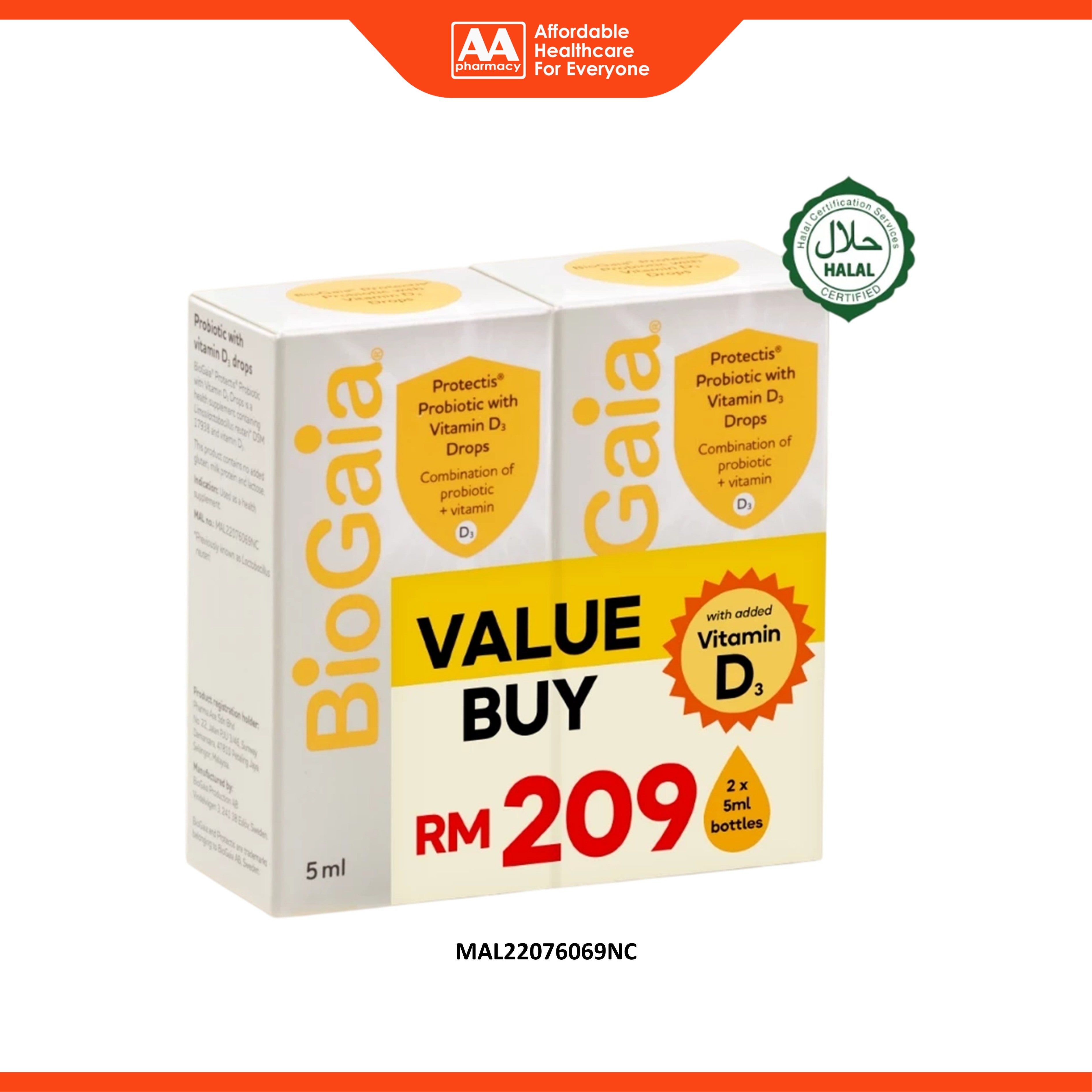 BioGaia Protectis Probiotic with Vitamin D3 Drops 5mLx2's [Twinpack]