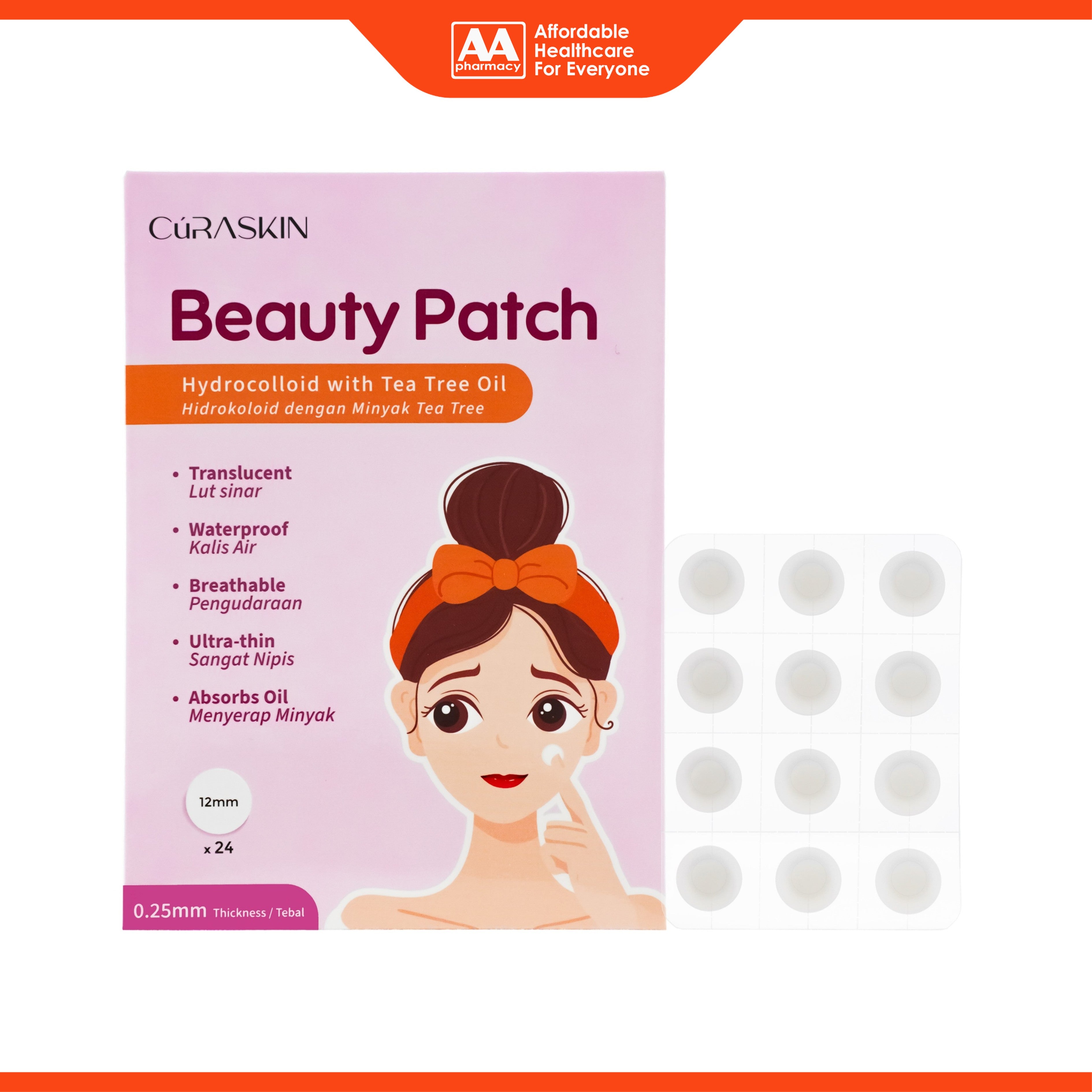 Curaskin Beauty Patch (Hydrocolloid With Tea Tree Oil) 24's