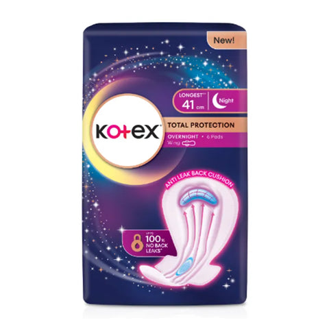 Kotex Pads (Total Protection Overnight, Wing, Longest 41cm) 6's [Night Use]