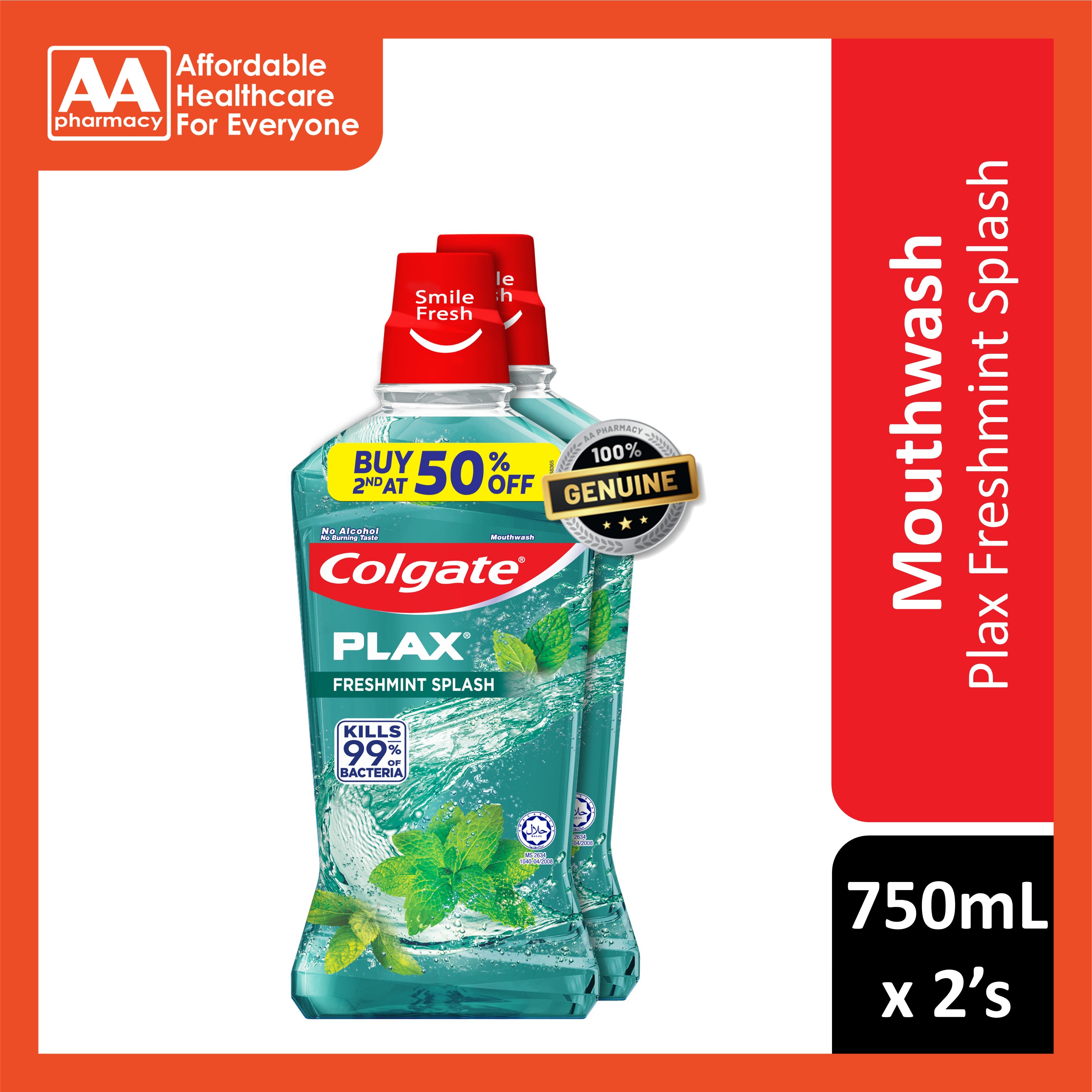 Colgate Plax (Freshmint Splash) Mouthwash 750mLx2's [Twinpack]