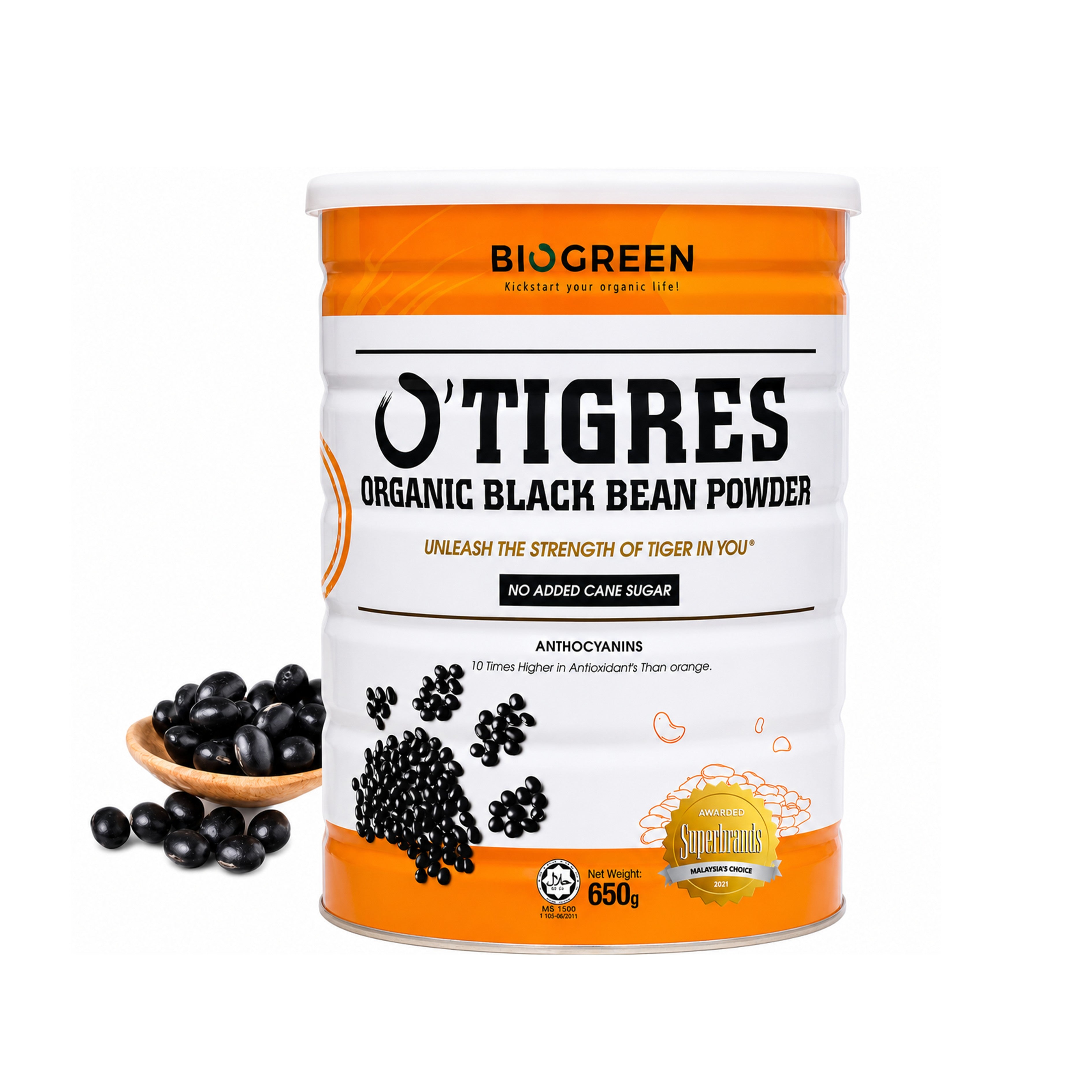 Biogreen O'Tigres Organic Black Bean Powder (No Added Cane Sugar) 650g