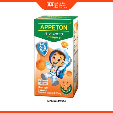 Appeton A-Z Kid's Vitamin C 30mg (Orange Flavour) Chewable Tablet 100's [For Children 2-6 Years]