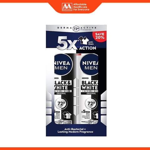 Nivea Men Black and White Invisible Original 72H Anti-Perspirant Spray 150mLx2's [Twinpack]