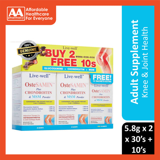 Live-Well OsteSAMIN + Chondroitin + MSM Powder Sachet 2x30's+10's [Value Pack]