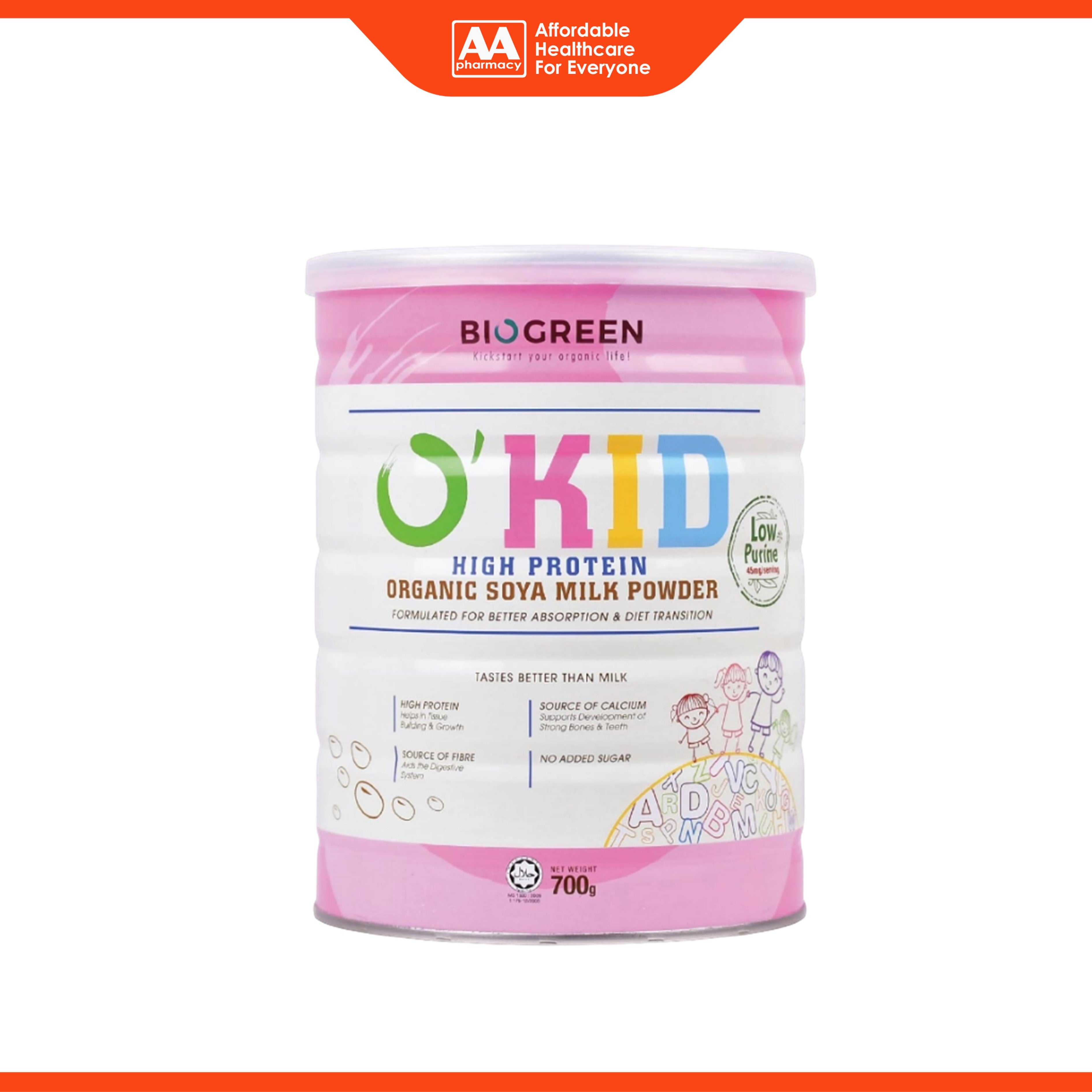 Biogreen O'Kid High Protein Organic Soya Milk Powder 700g (For Children 1 Year and Above)