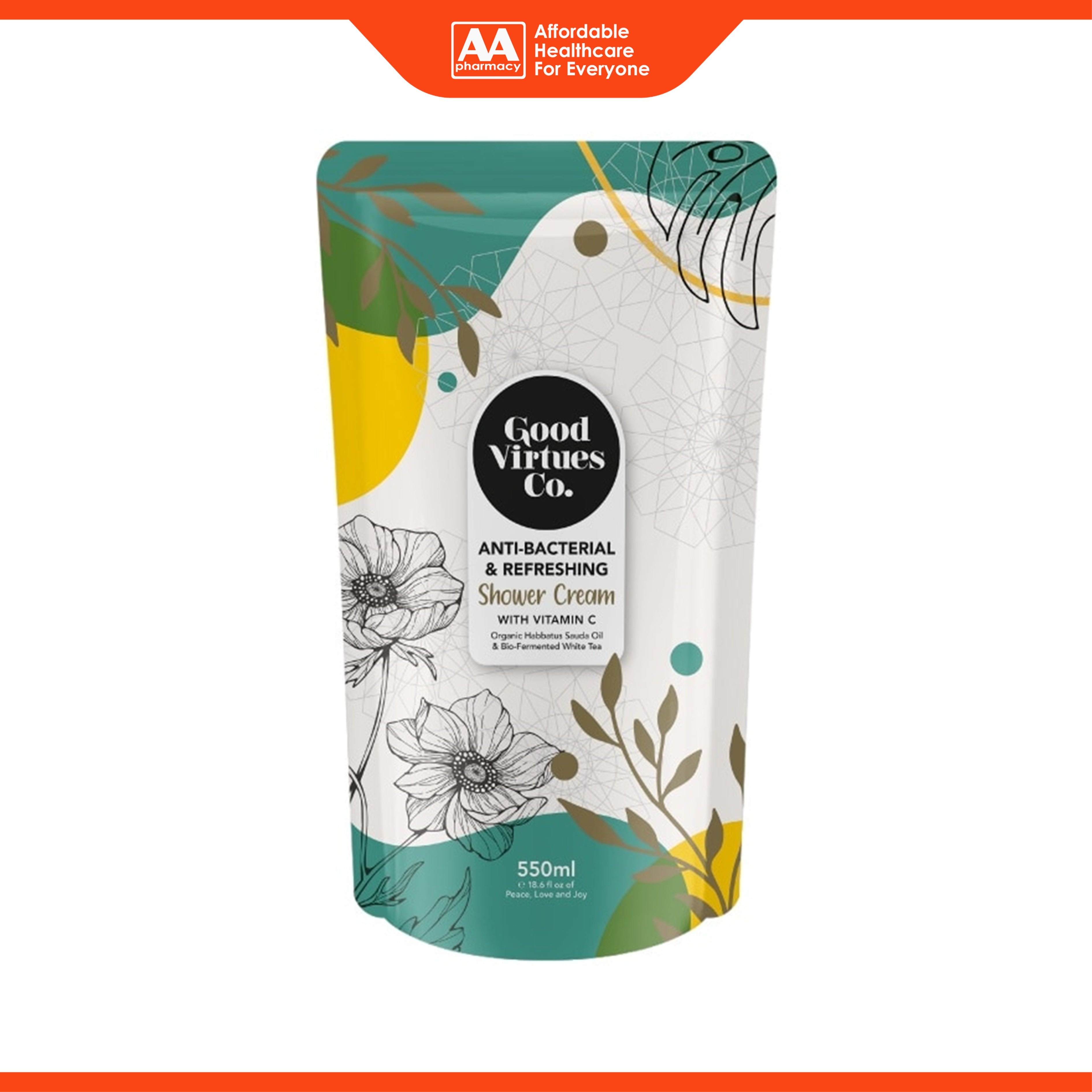 Good Virtues Co. Shower Cream Refill Pack - Anti-Bacterial and Refreshing with Vitamin C (550ml)