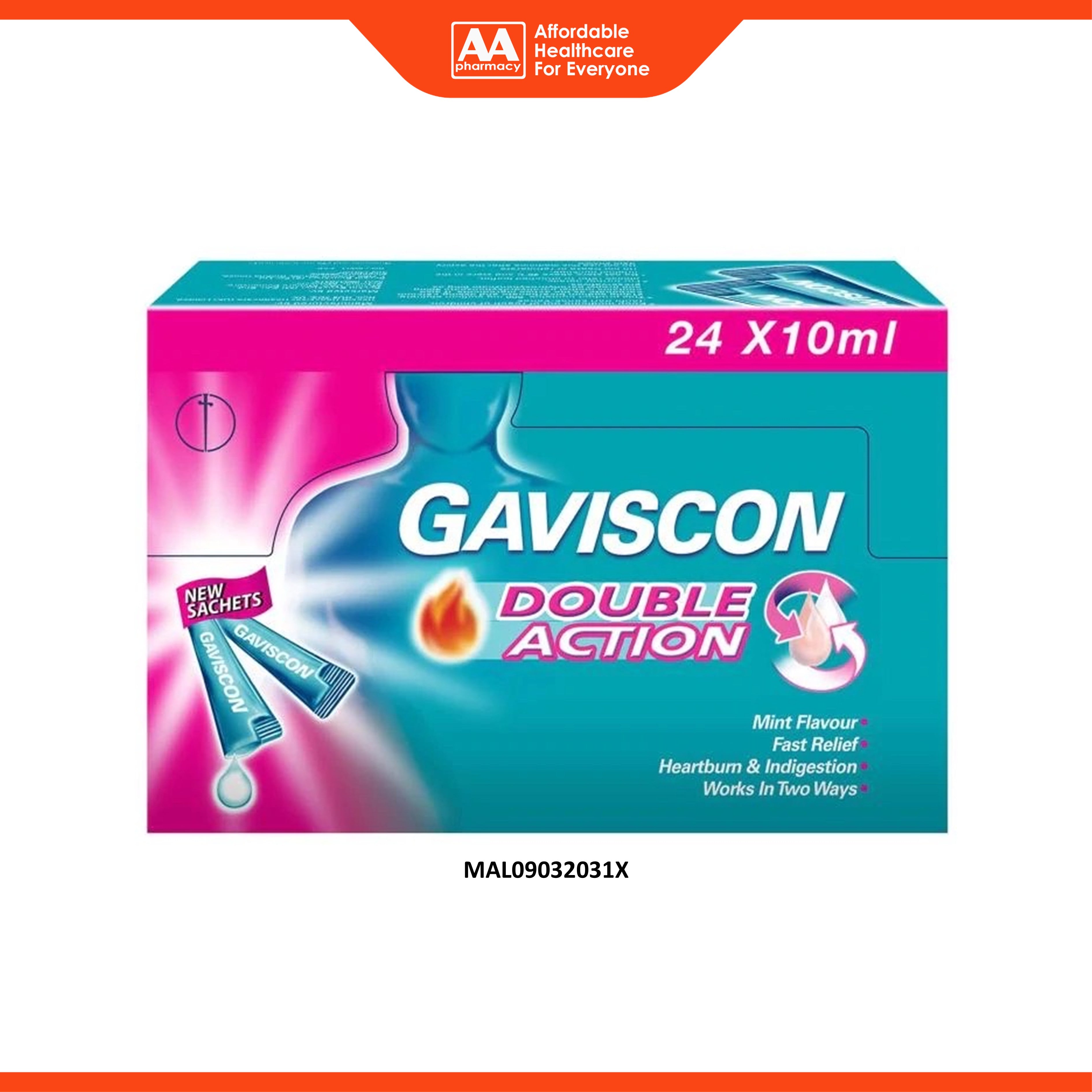 Gaviscon Double Action Liquid Sachet 10mLx24's (Mint Flavour)