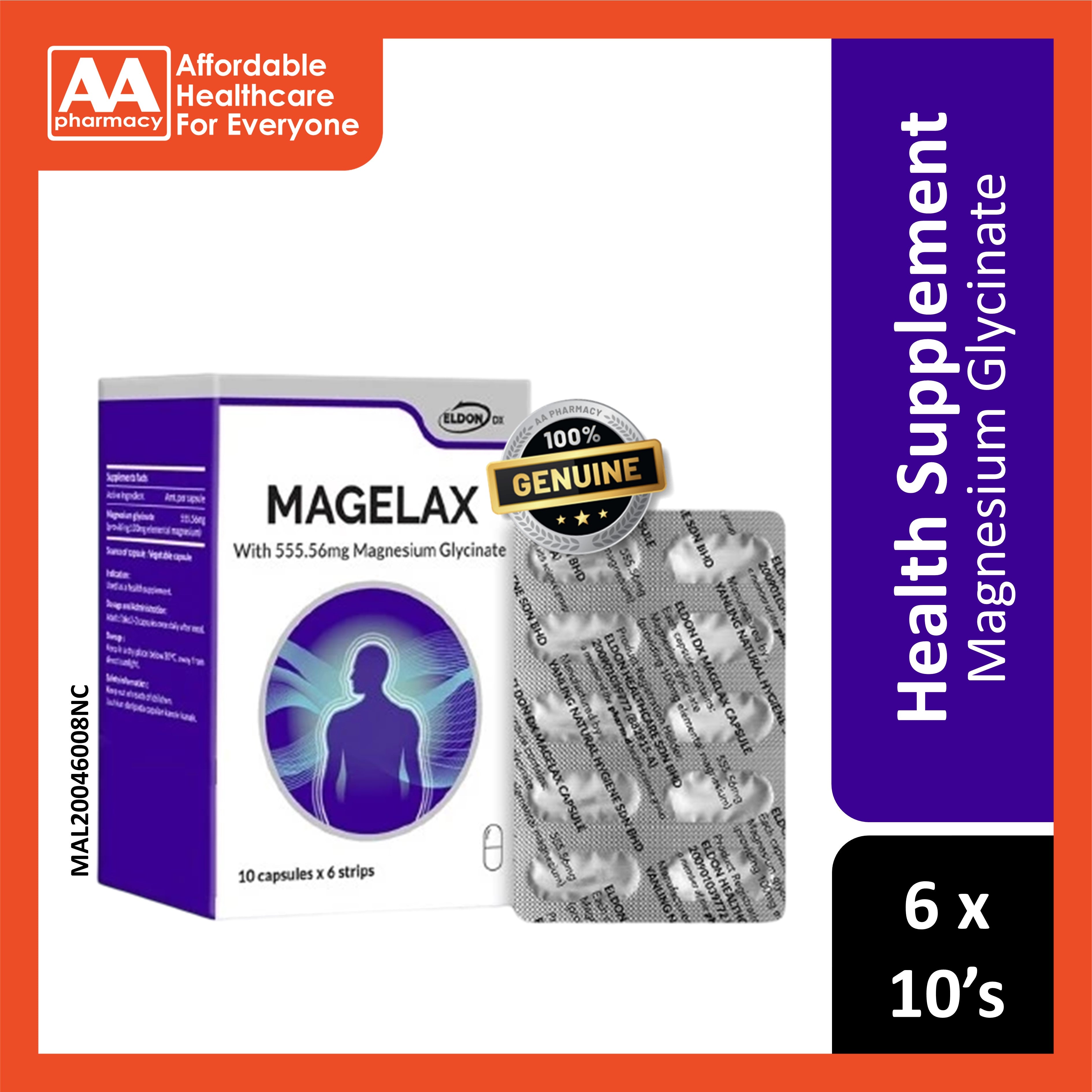 Eldon DX Magelax (Magnesium Glycinate) Capsules 6x10's