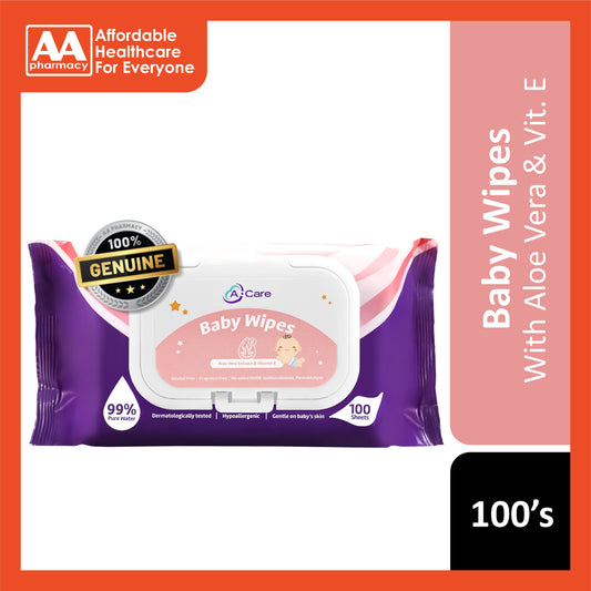 A-Care Baby Wipes 100's (Aloe Vera Extract & Vitamin E)