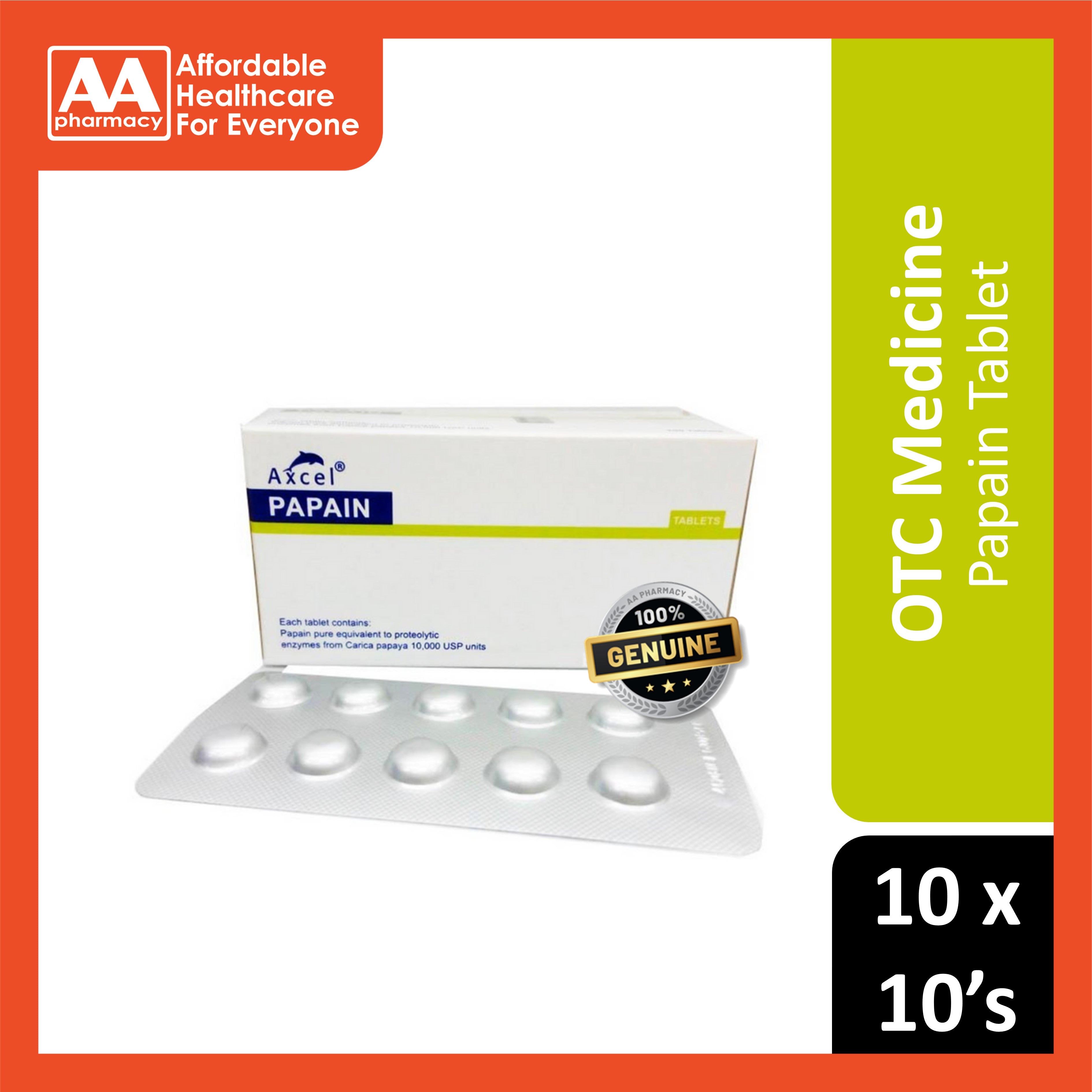 Axcel Tablets Axcel Papain Tablet - Carica Papaya 10000 USP Units (10 x 10's) – AA ...