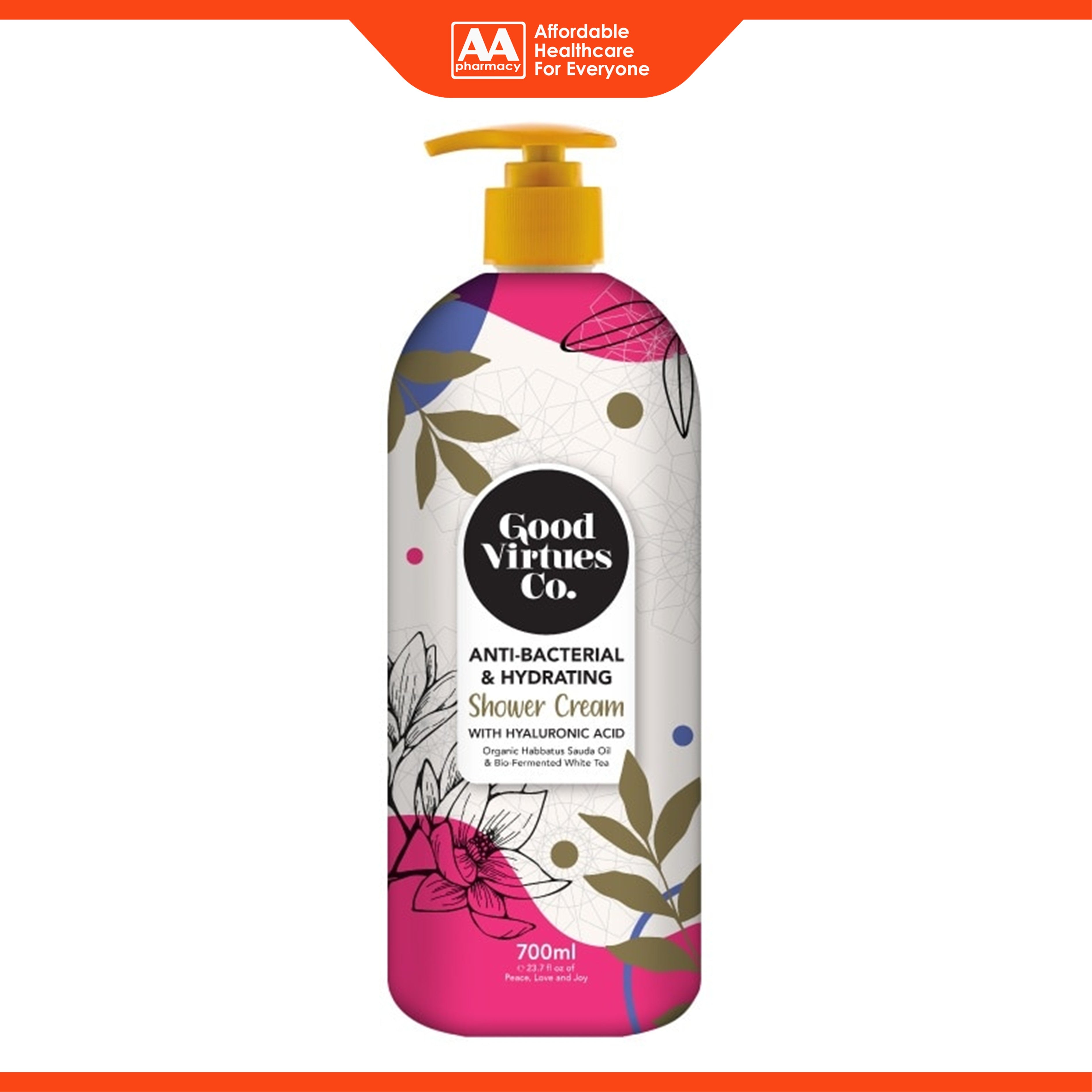Good Virtues Co. Shower Cream - Anti-Bacterial and Hydrating with Hyaluronic Acid (700ml)