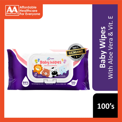 A-Care Baby Wipes 100's (Aloe Vera Extract & Vitamin E)