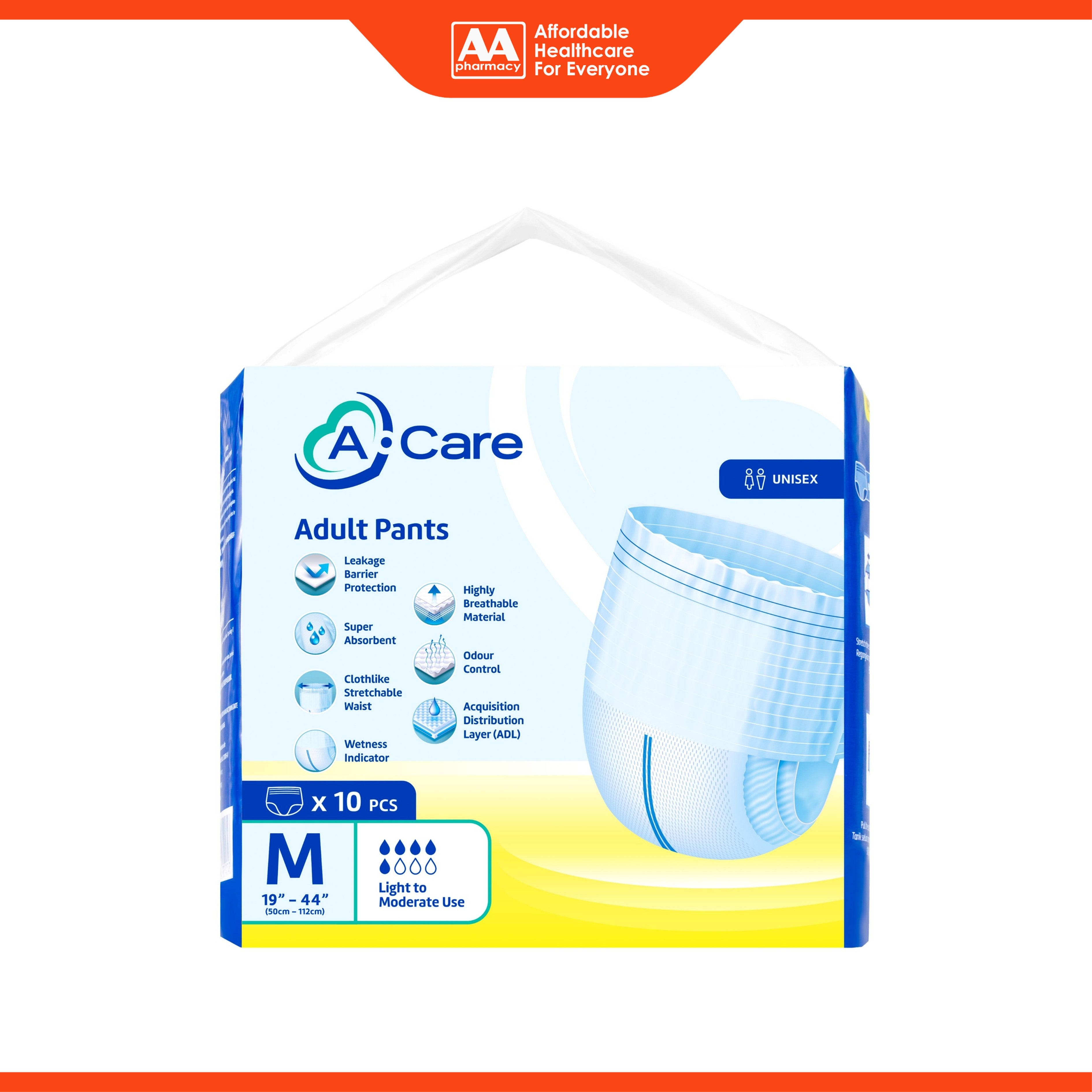 A-Care Adult Pants Size M 10's (50-112cm / 19-44 inches)
