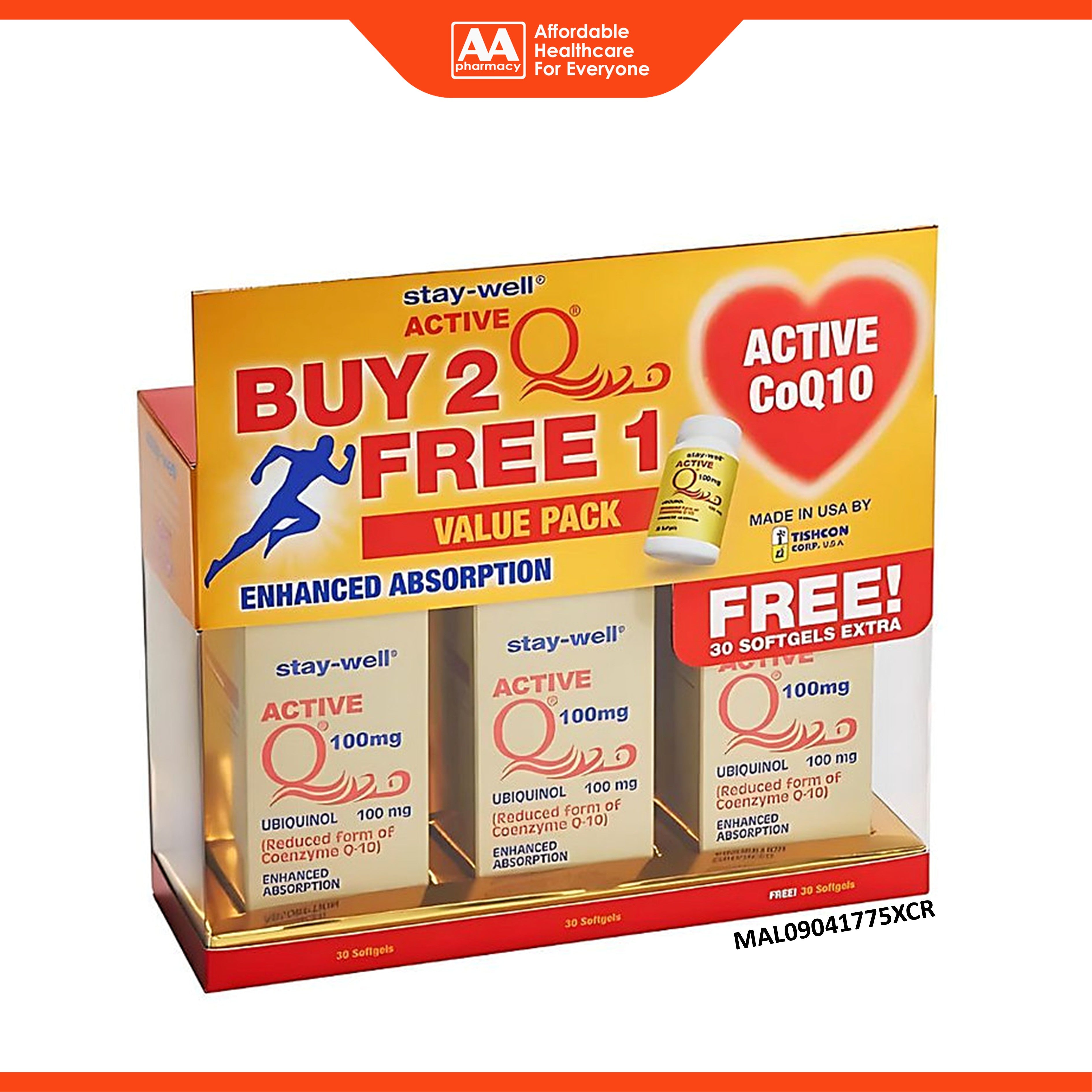 Stay-Well Active Q 100mg Softgel 2x30's FOC 30's [Value Pack]