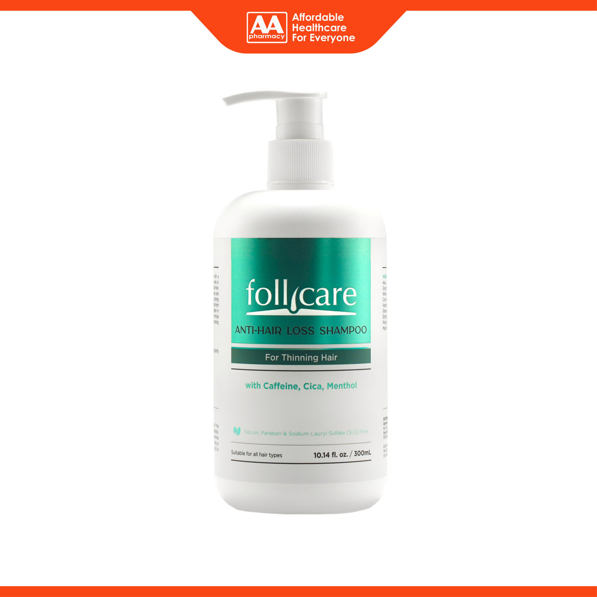 Follicare Anti-Hair Loss Shampoo (300ml) - With Caffeine, Cica, Menthol