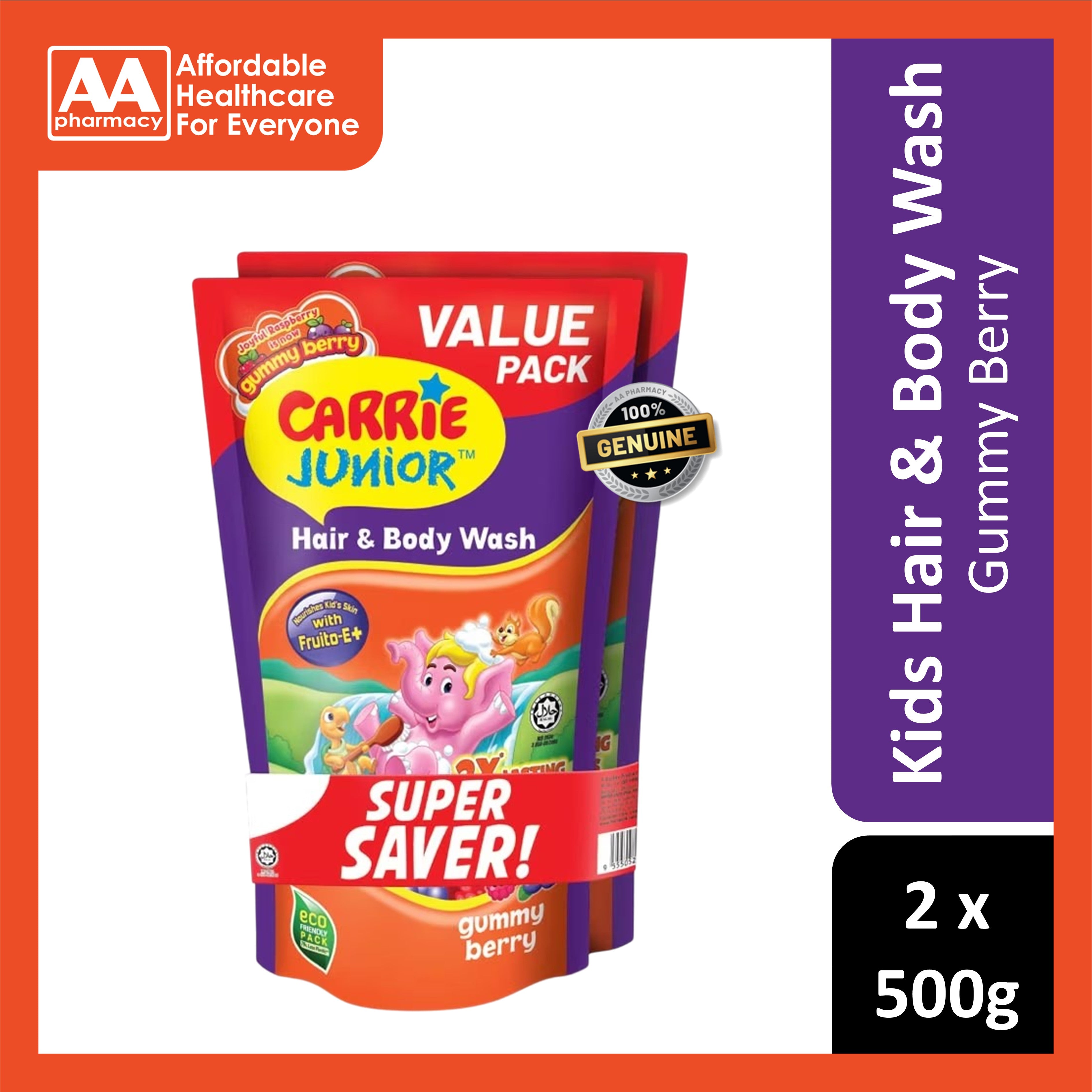 Carrie Junior Hair & Body Wash (Gummy Berry) Refill Pack 2x500g