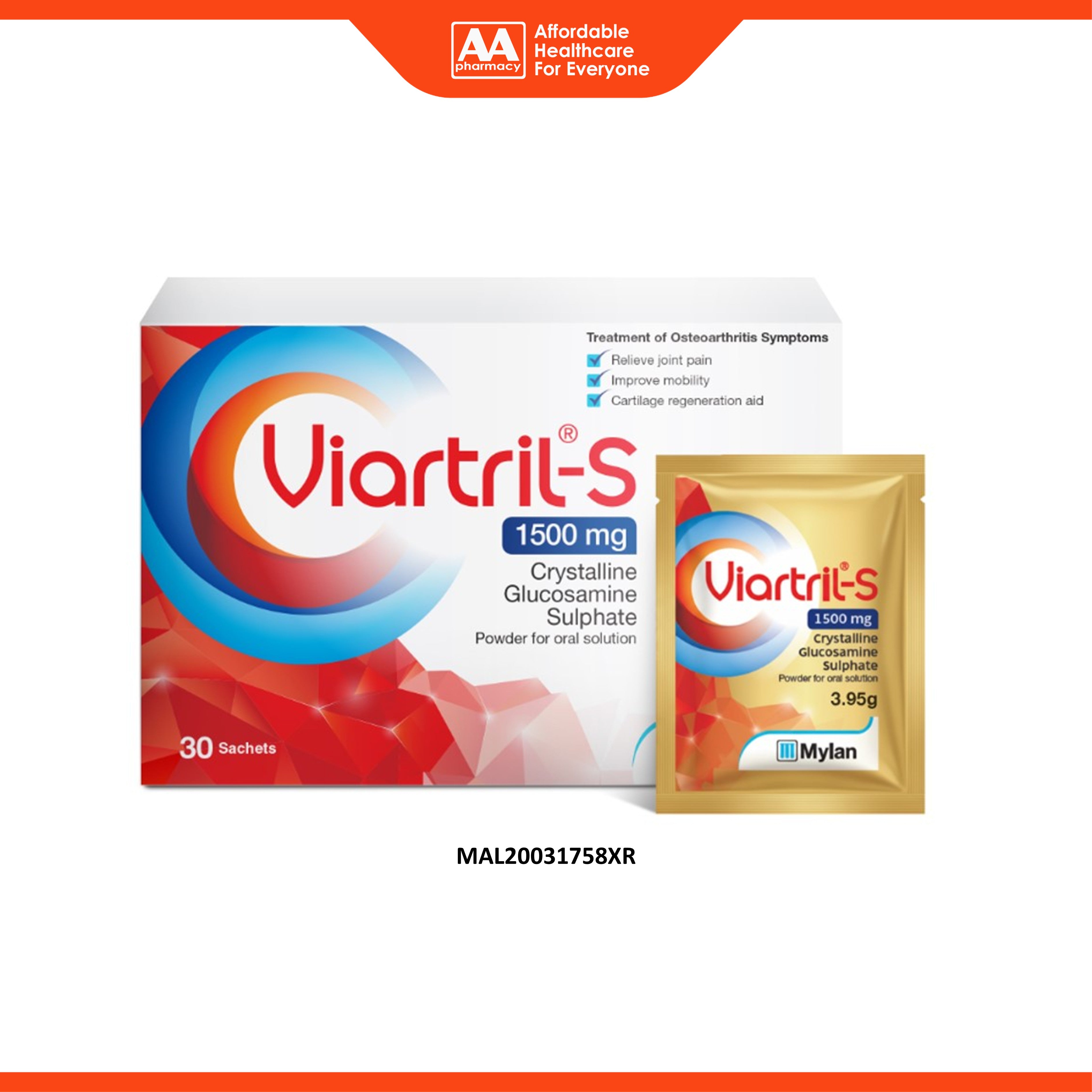 Viartril-S 1500mg (Crystalline Glucosamine Sulphate) Powder for Oral Solution (30's)
