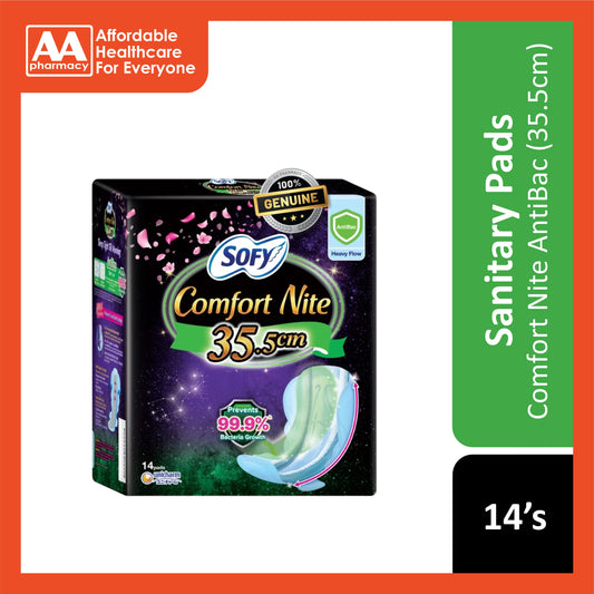 Sofy Sanitary Pads (Comfort Nite Anti Bac, Heavy Flow, Wing, 35.5cm) 14's