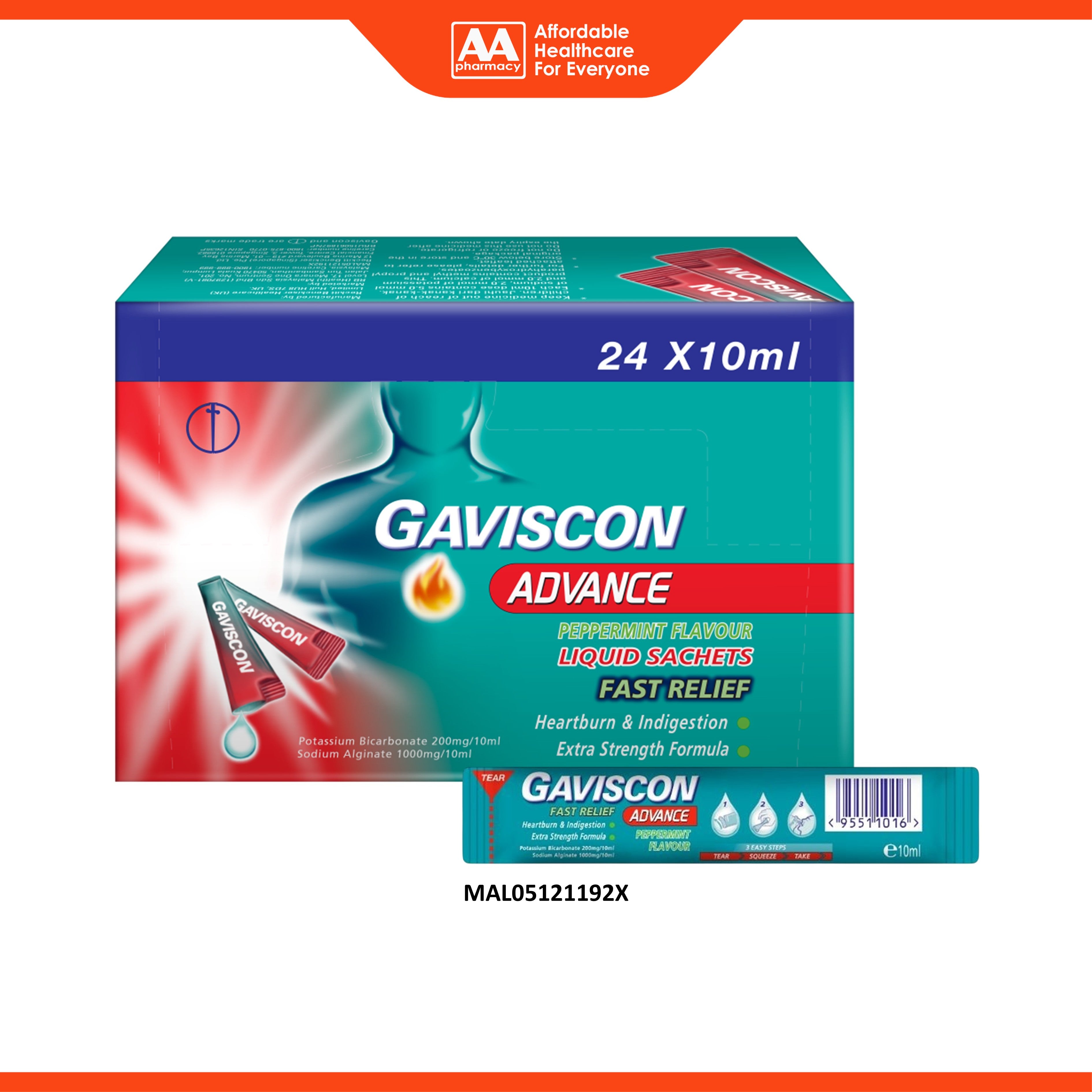 Gaviscon Advance Liquid Sachet 10mLx24's (Peppermint Flavour)