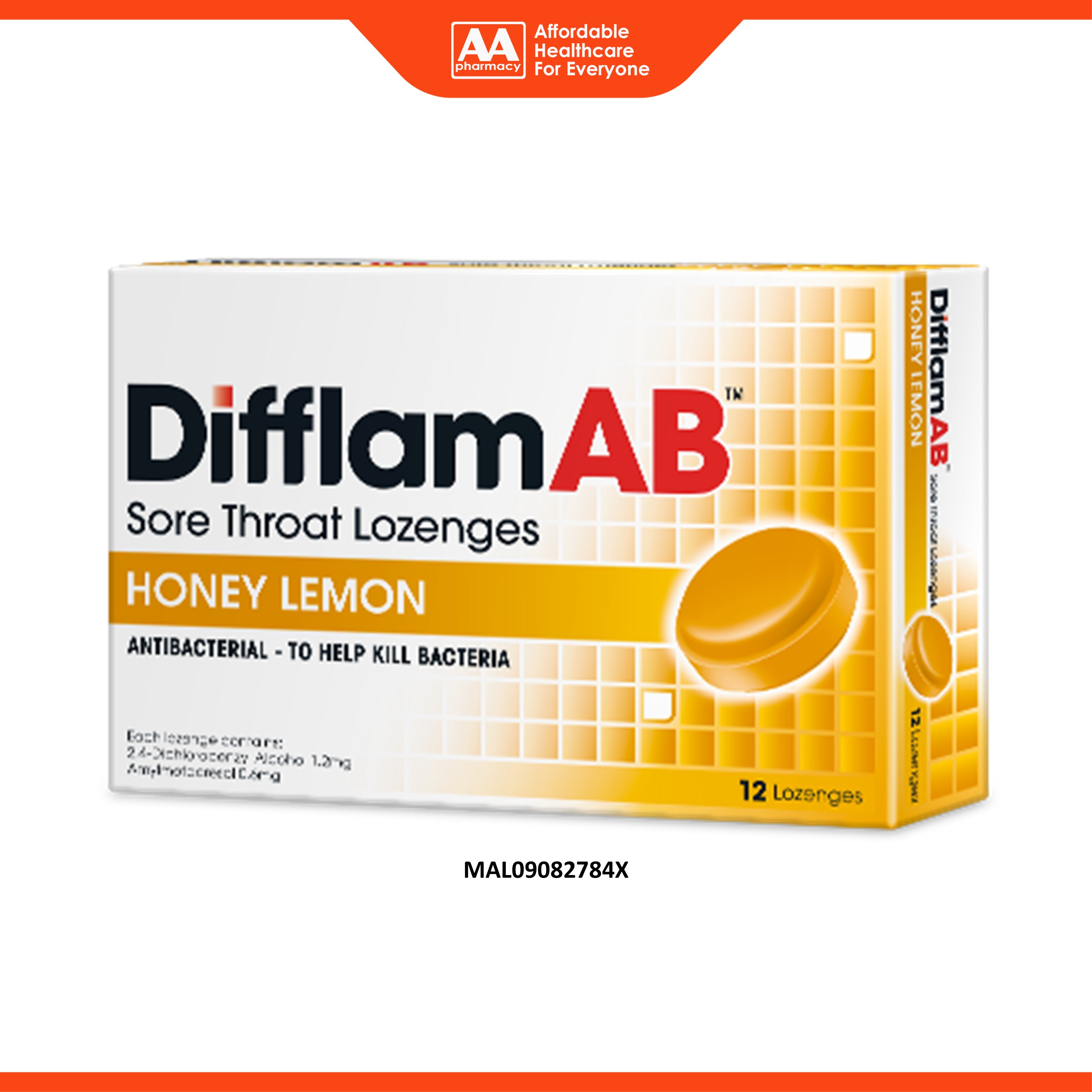 Difflam AB Sore Throat Lozenges 12's (Honey Lemon)