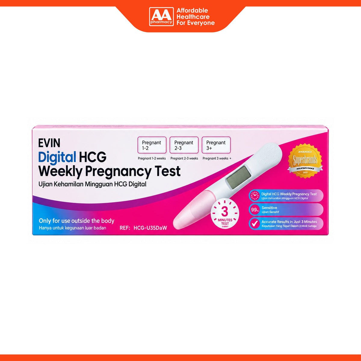 Evin Digital HCG Weekly Pregnancy Test - REF HCG-U35DaW (1's)